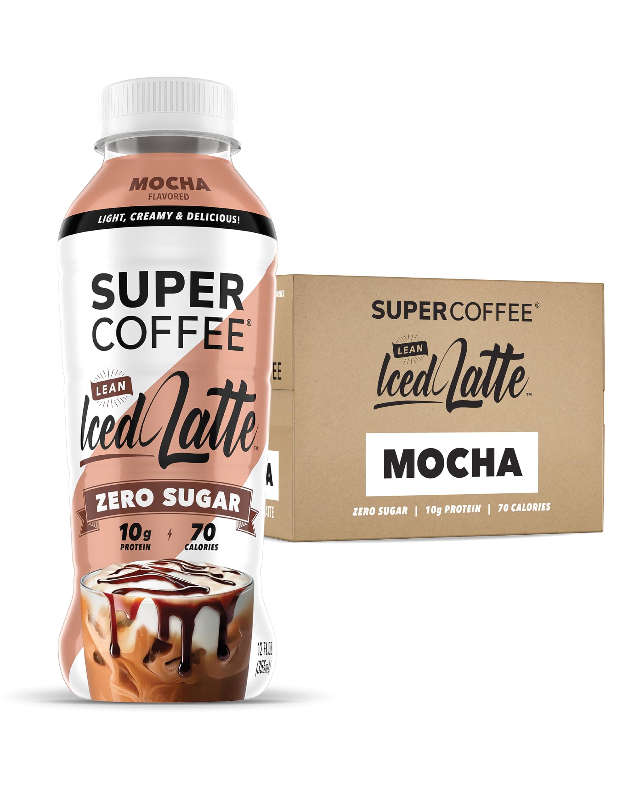 Super Coffee, Iced Keto Coffee (0g Added Sugar, 10g Protein, 80 Calories) [Mocha Latte] 12 Fl Oz, 12 Pack | Iced Coffee, Protein Coffee, Coffee Drinks, Smart Coffee - SoyFree GlutenFree