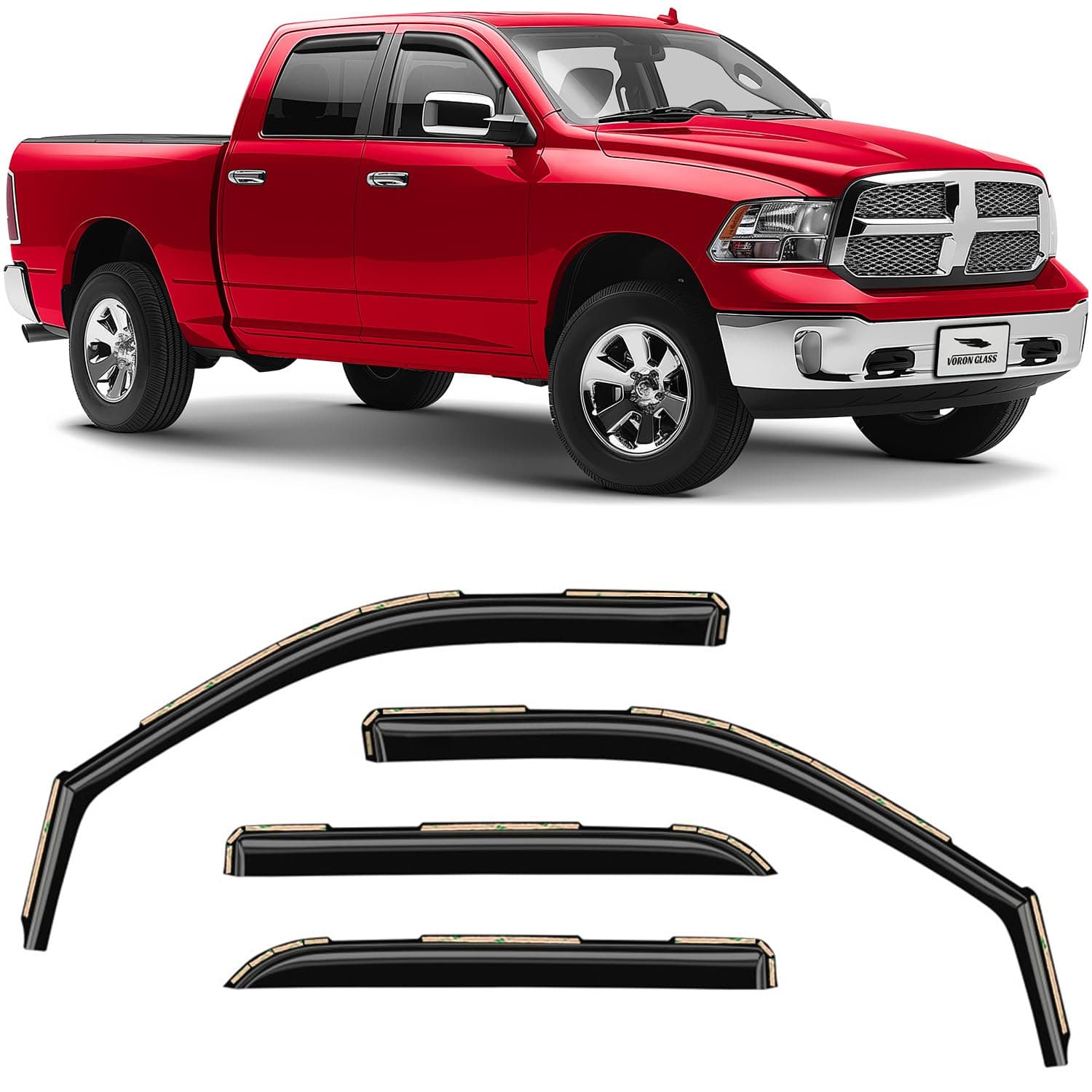 in-Channel Extra Durable Rain Guards for Trucks Dodge RAM 2009-2018 Crew Cab/Dodge Ram 1500 Classic 2019-2024 Crew Cab, Window Deflectors, Vent Window Visors, 4 Pieces - 220010