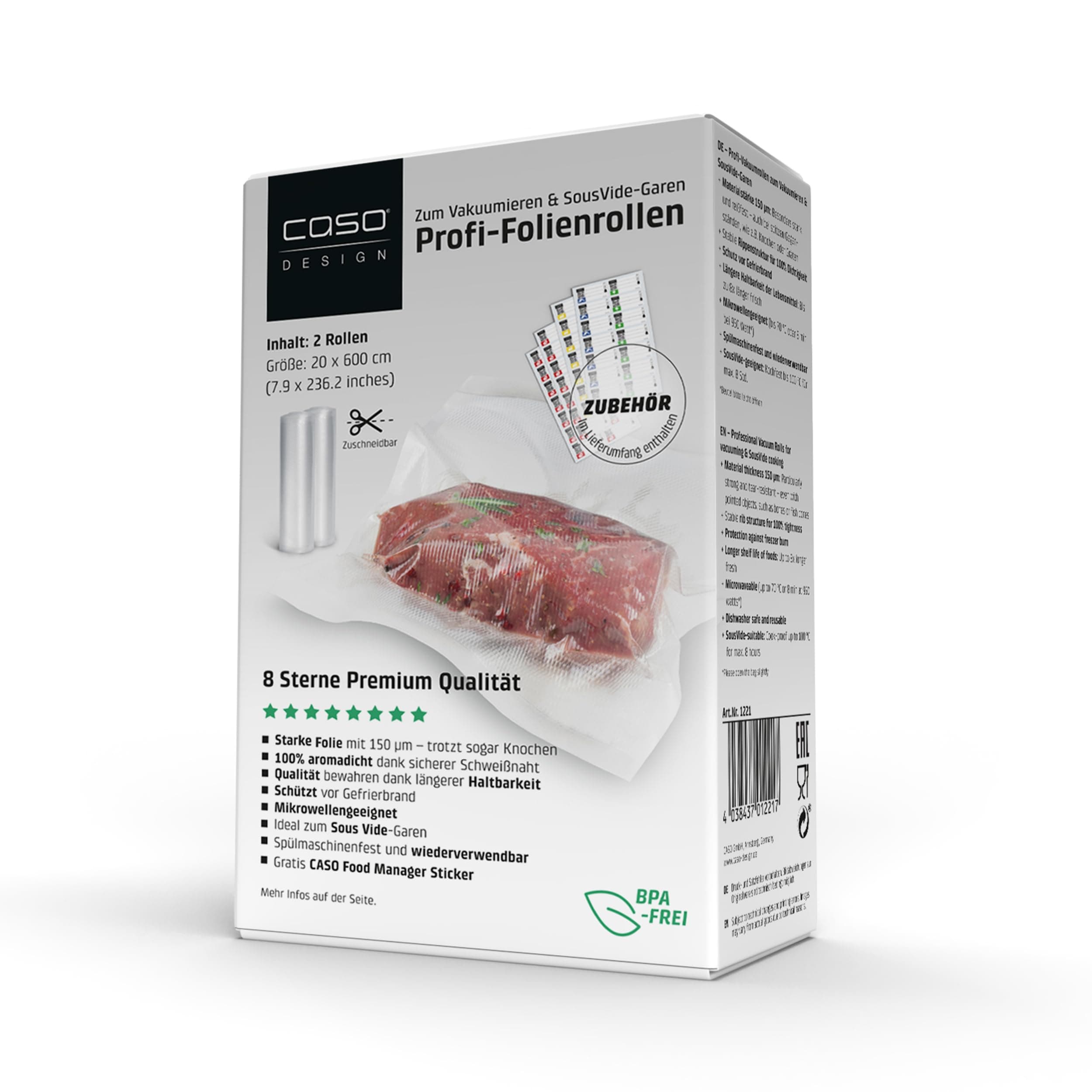 CASO Germany Vacuum Sealer Rolls, 7.9 by 236.2-Inch, Set of 2