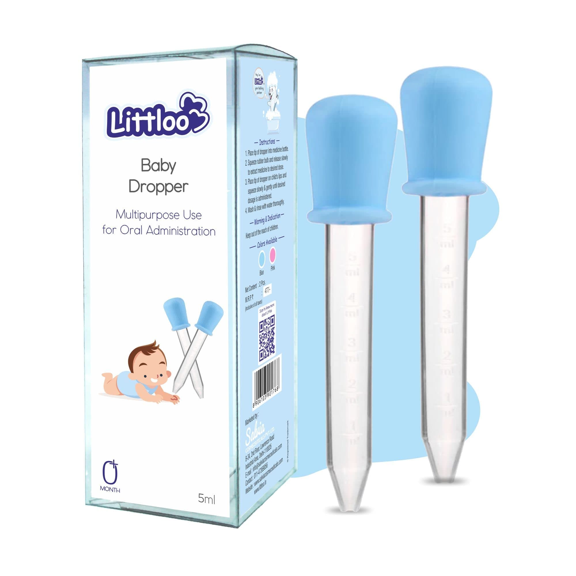 Baby Dropper Quality Silicone Graduated Plastic Pipette for Feeding Liquids to Babies, Toddlers & Infants with Measured Quantity Markings- 5ml, Pack of 2 (Multicolour)