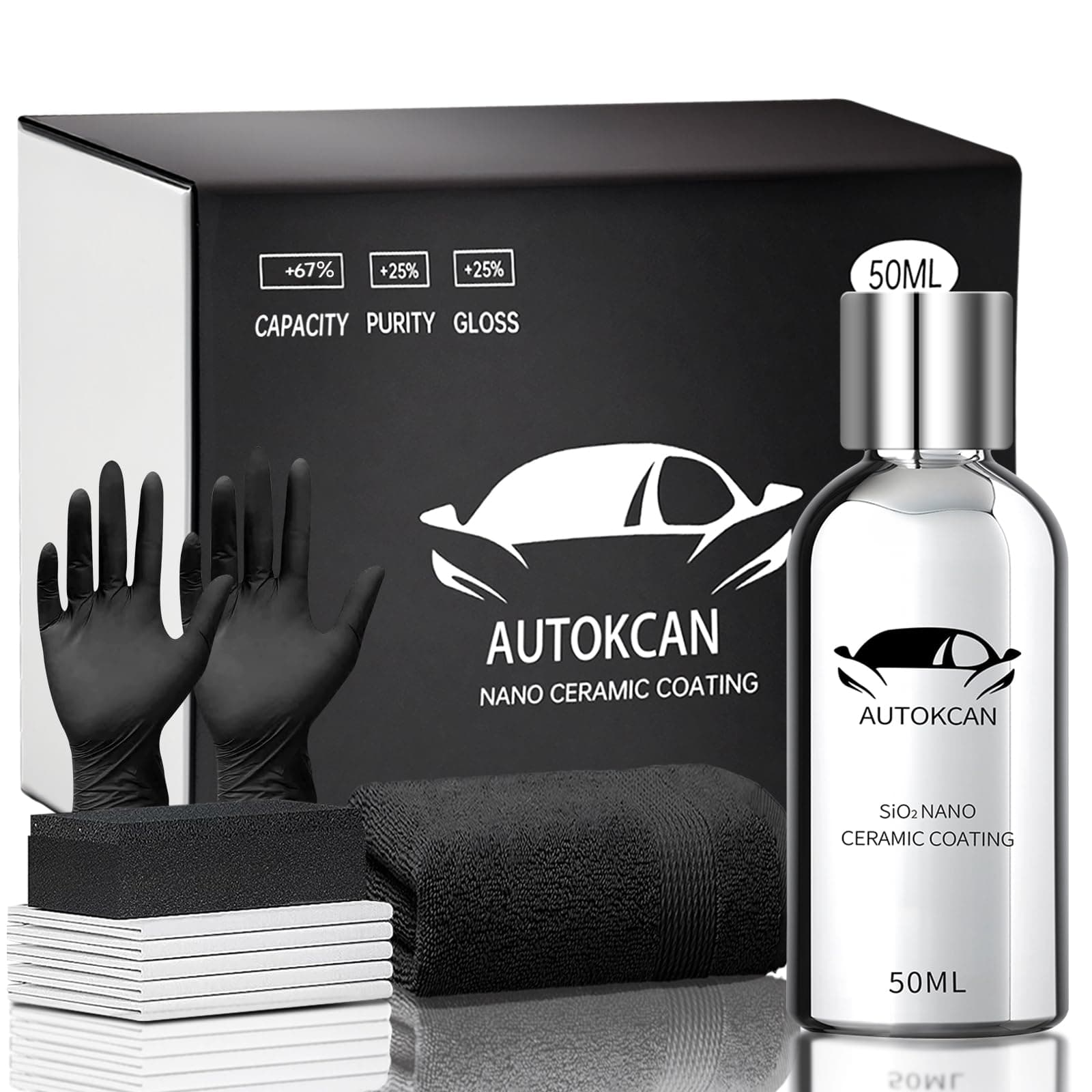 Nano Ceramic Coating for Cars, 10H High Gloss Anti-Scratch SiO2 Ceramic Coating Car Kit Super Hydrophobic Mirror Paint Sealant Protection Better Than Mr Fix 9H with Gloves