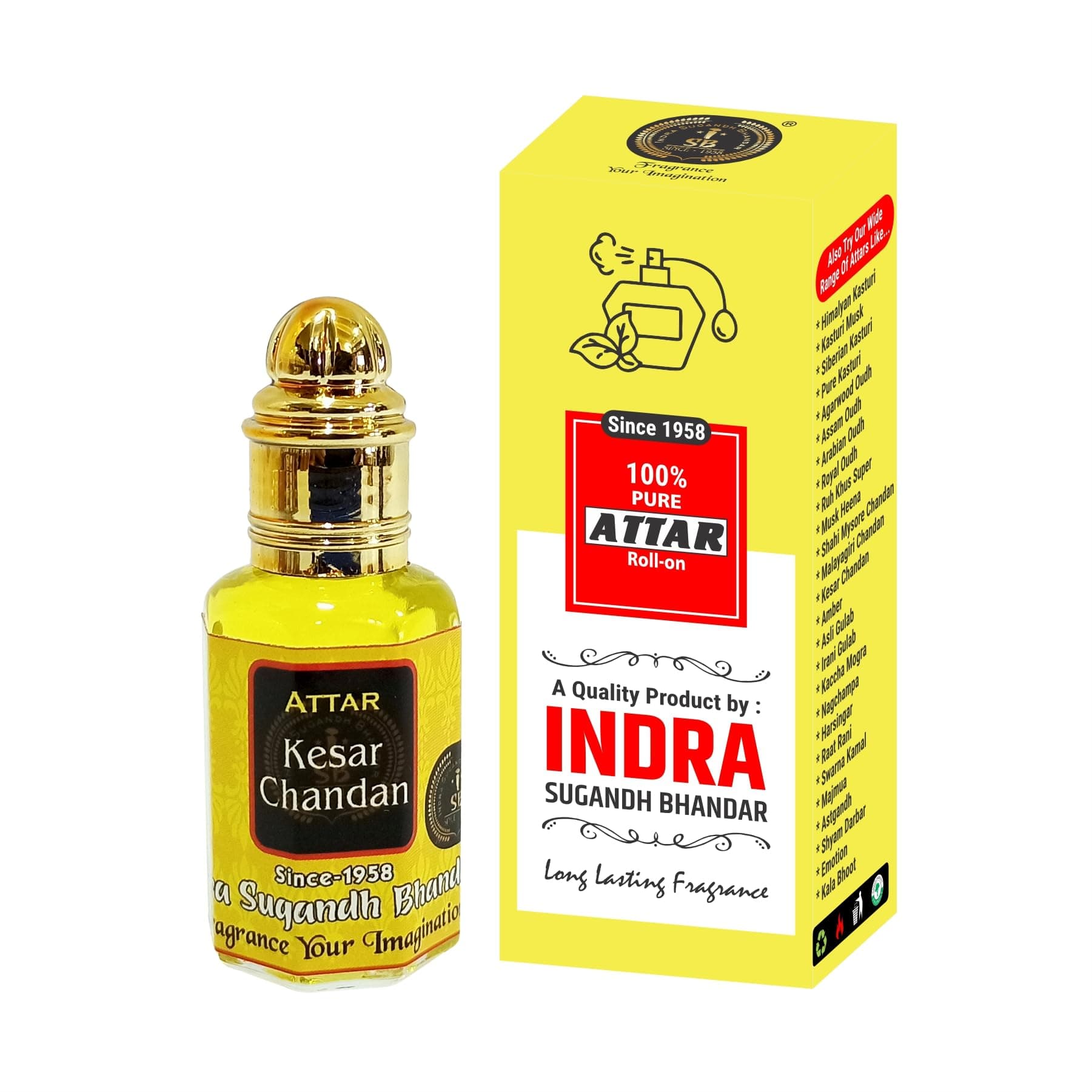 INDRA SUGANDH BHANDAR Mysore Kesar Chandan Luxury Attar Roll on Long-Lasting Fragrance (12 ml)