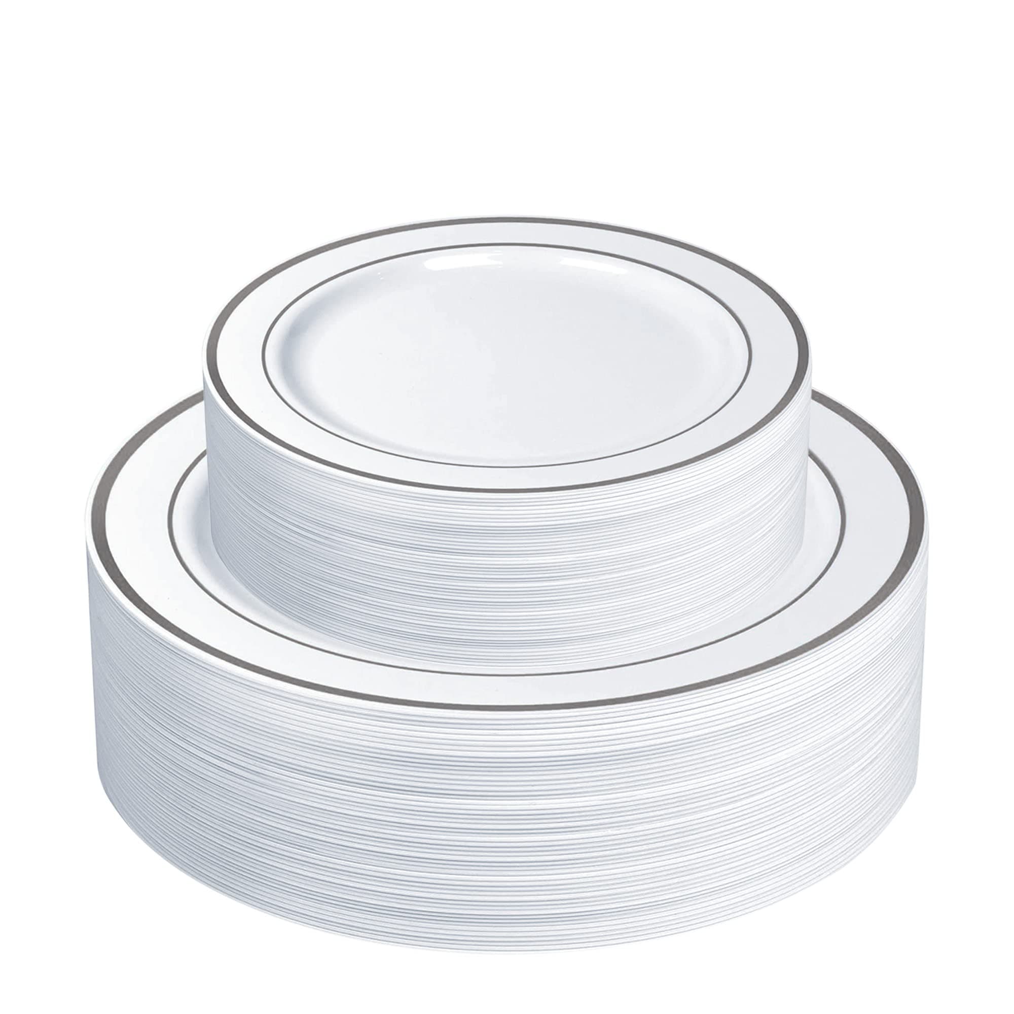 SETUP [60 Piece Combo Silver Trim Plastic Plates - Premium Heavy-Duty 30 Disposable 10.25" Dinner Party Plates and 30 Disposable 7.5" Salad Plates