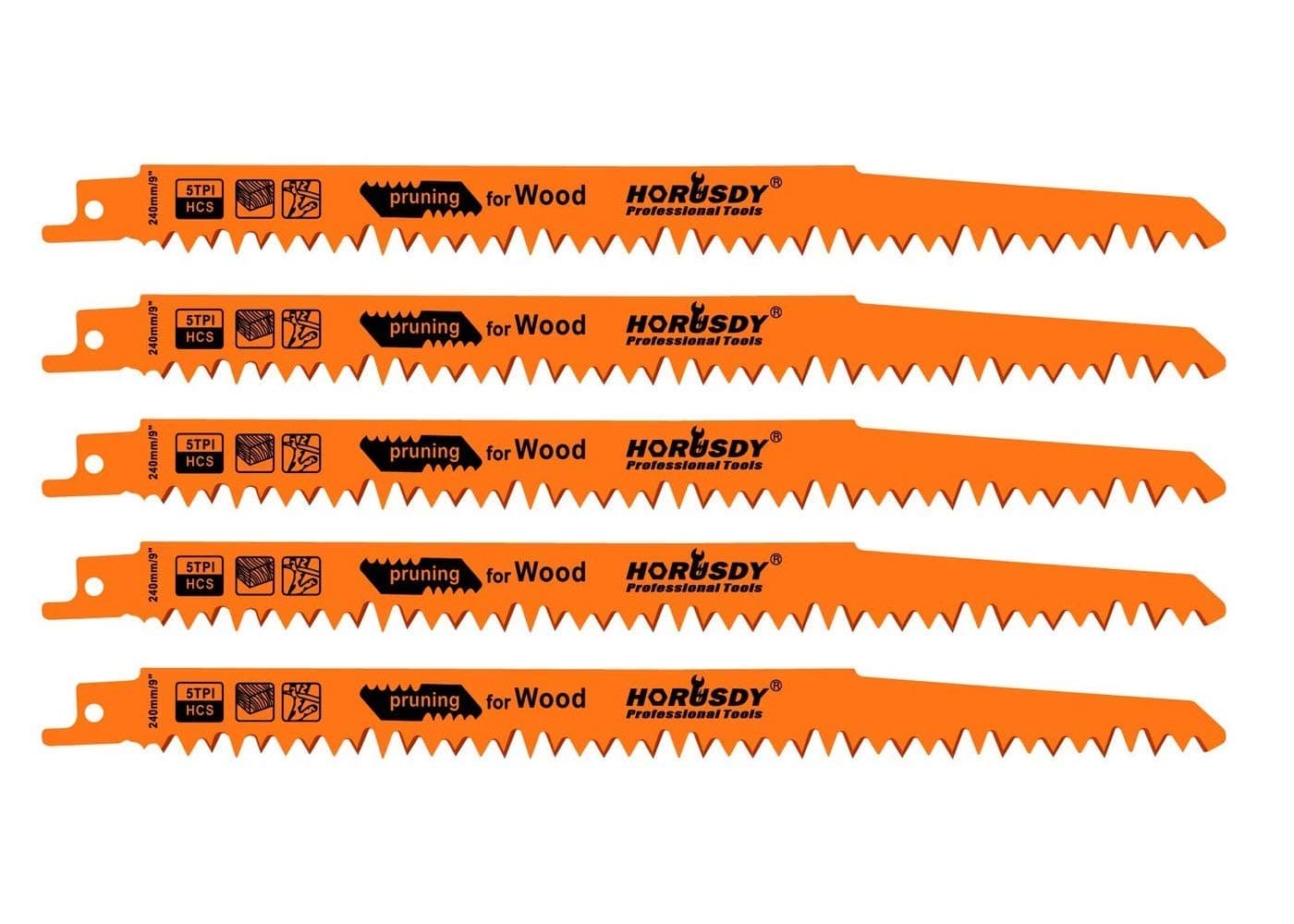 5-Pack 9-Inch Wood Pruning Reciprocating Saw Blades, 5TPI HCS Carbon Steel Sawzall Blades for Fast Cutting Green Wood, Branches & Plastic - Includes Storage Case
