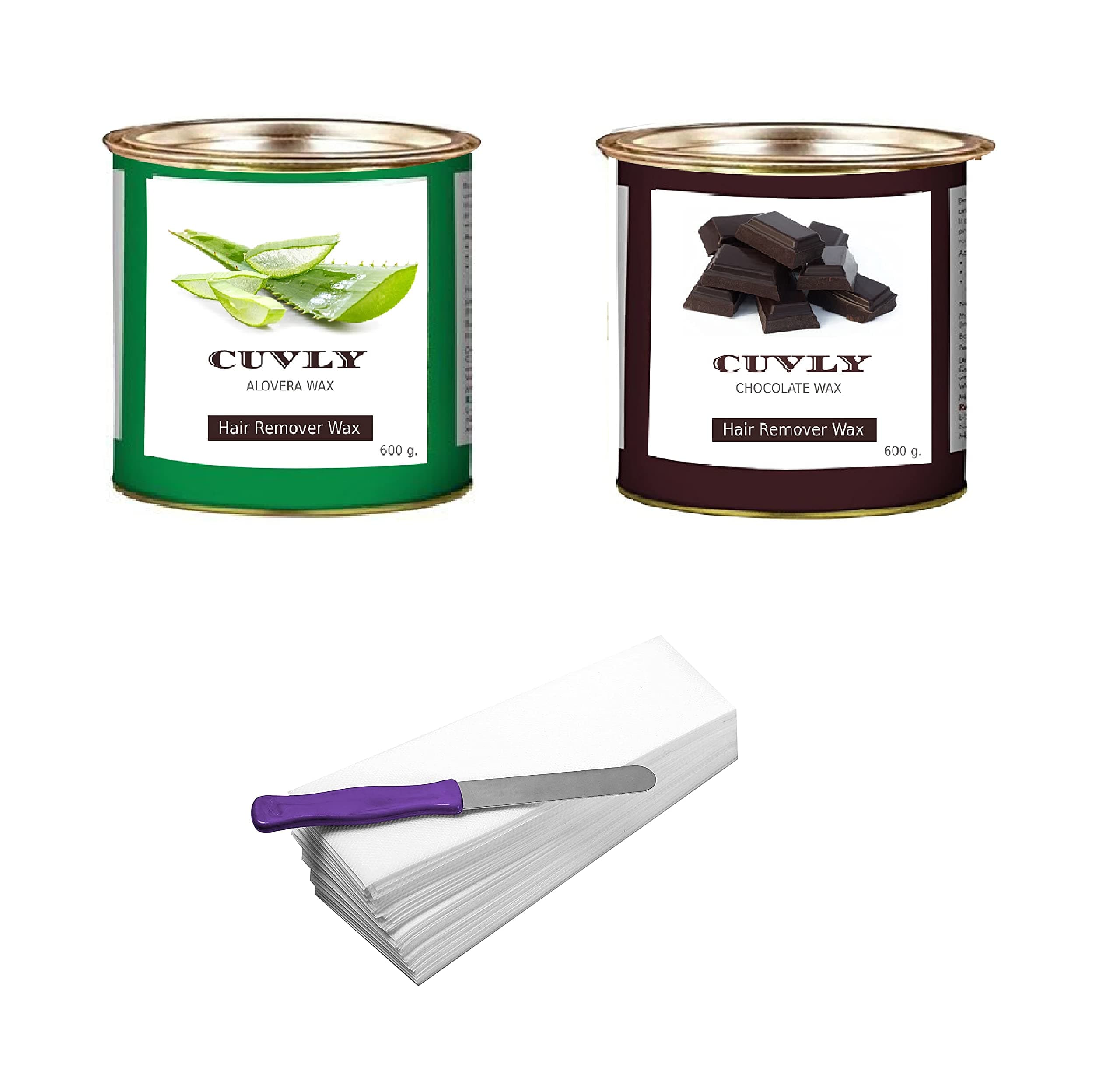 Wax Waxing Hair Removal Hot Wax Kit, Chocolate Wax 600g + Aloe Vera Wax 600g + strip 70pcs + knife Wax Combo Kit (Pack of 4) (Chocolate Wax & Aloe Vera Wax)