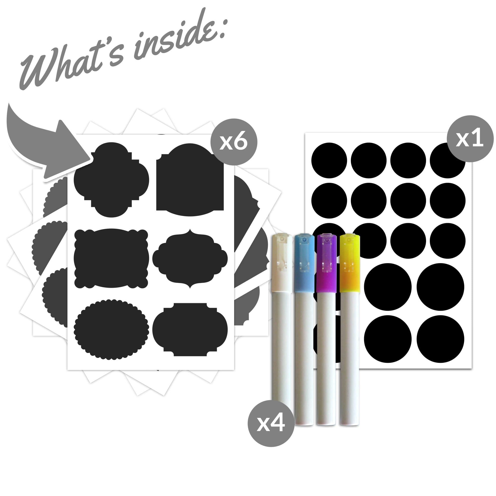 Ordertainment - 54 Premium Chalkboard Labels + 4 Liquid Chalk Markers