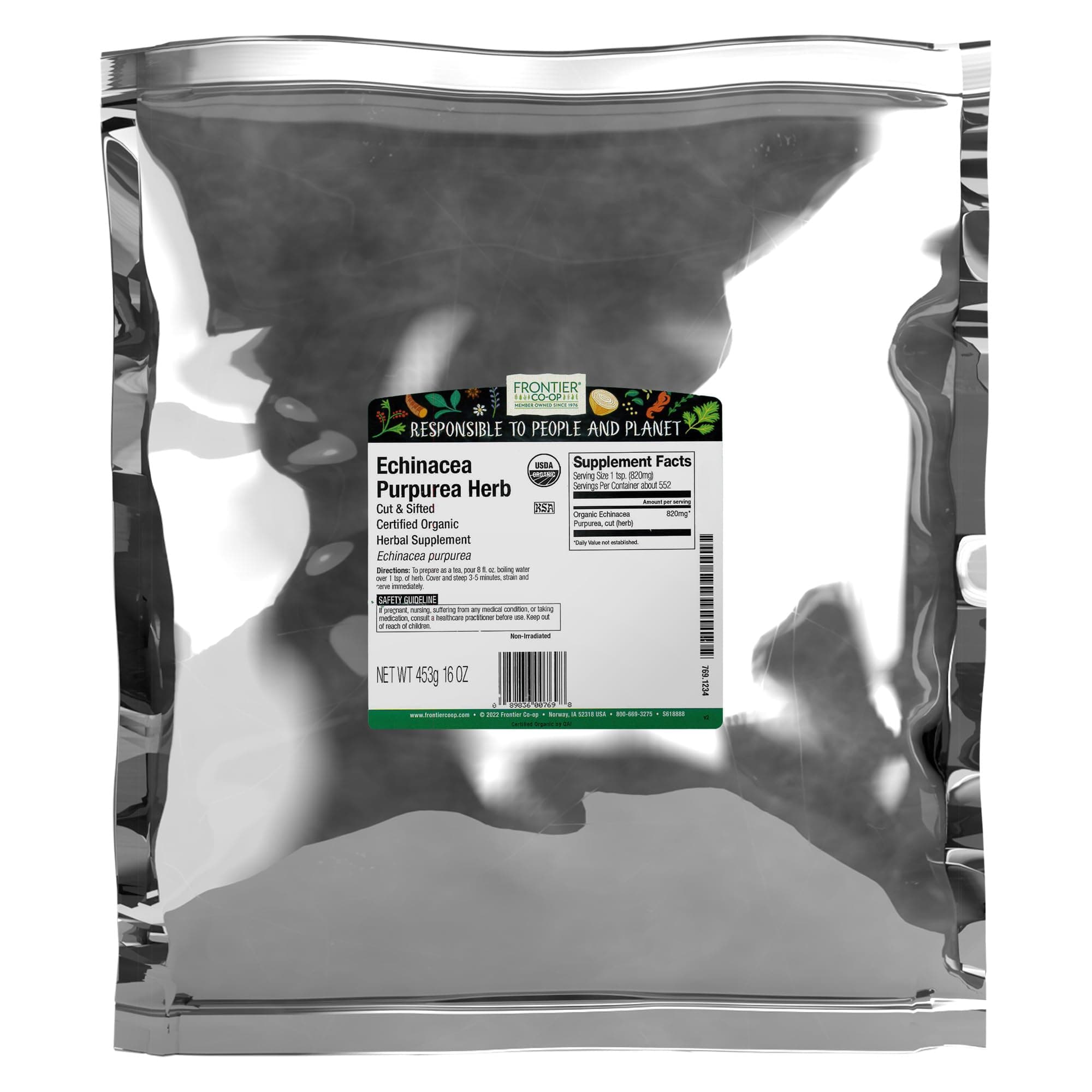 Frontier Co-op Organic Echinacea Purpurea Herb, Cut and Sifted, Kosher | 16 Ounce (Pack of 1)