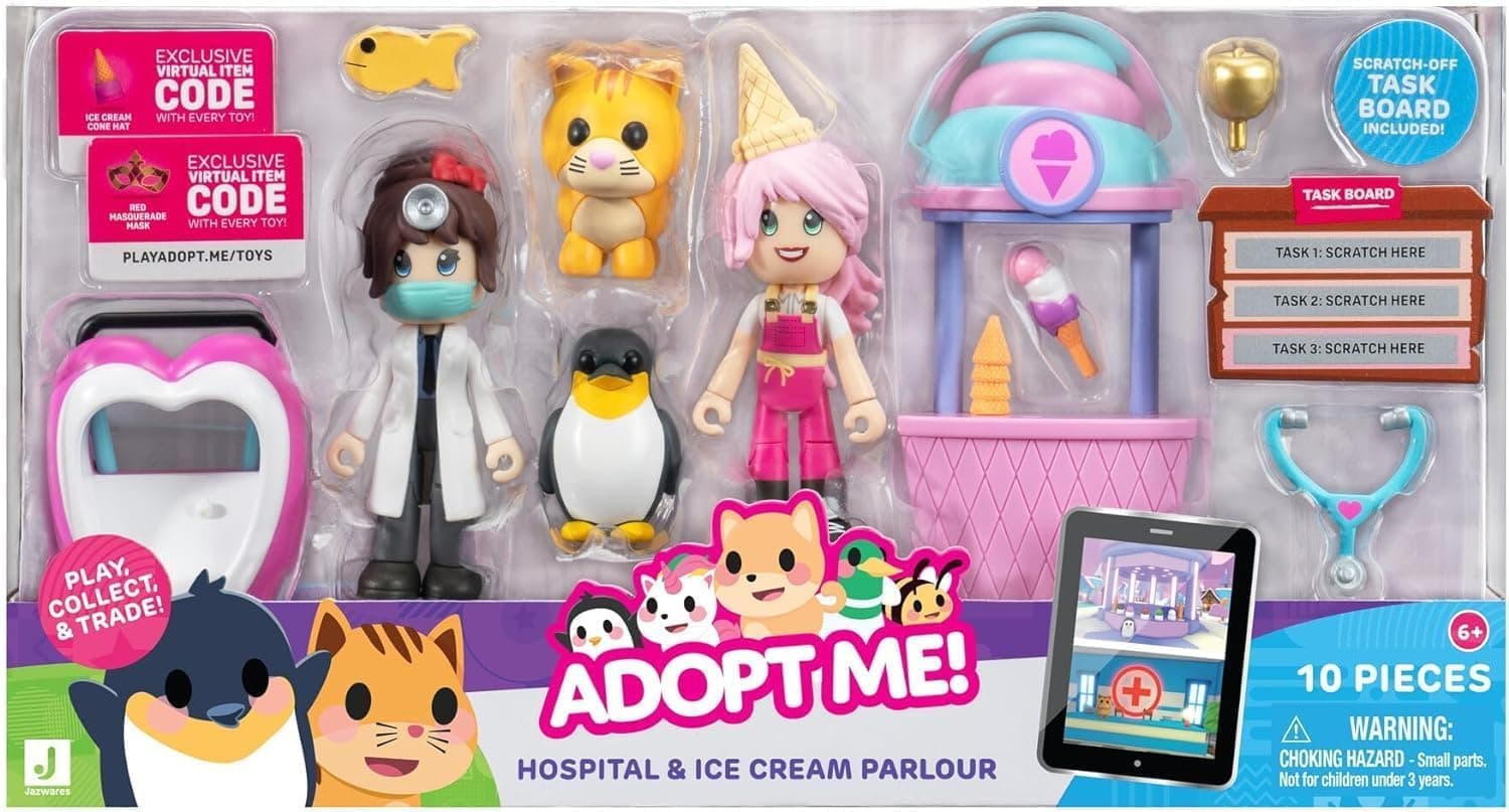 Adopt Me! Hospital and Ice Cream Parlour - Friends Pack Bundle - Amazon Exclusive - Top Online Game - Fun Collectible Toys for Kids Featuring Your Favorite Pets and Locations, Ages 6+