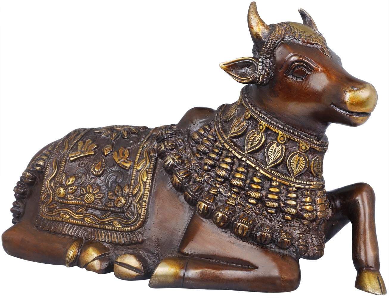 Exotic India Nandi - The Vehicle of Lord Shiva - Brass Statue - Color Affable Antique Gold Color