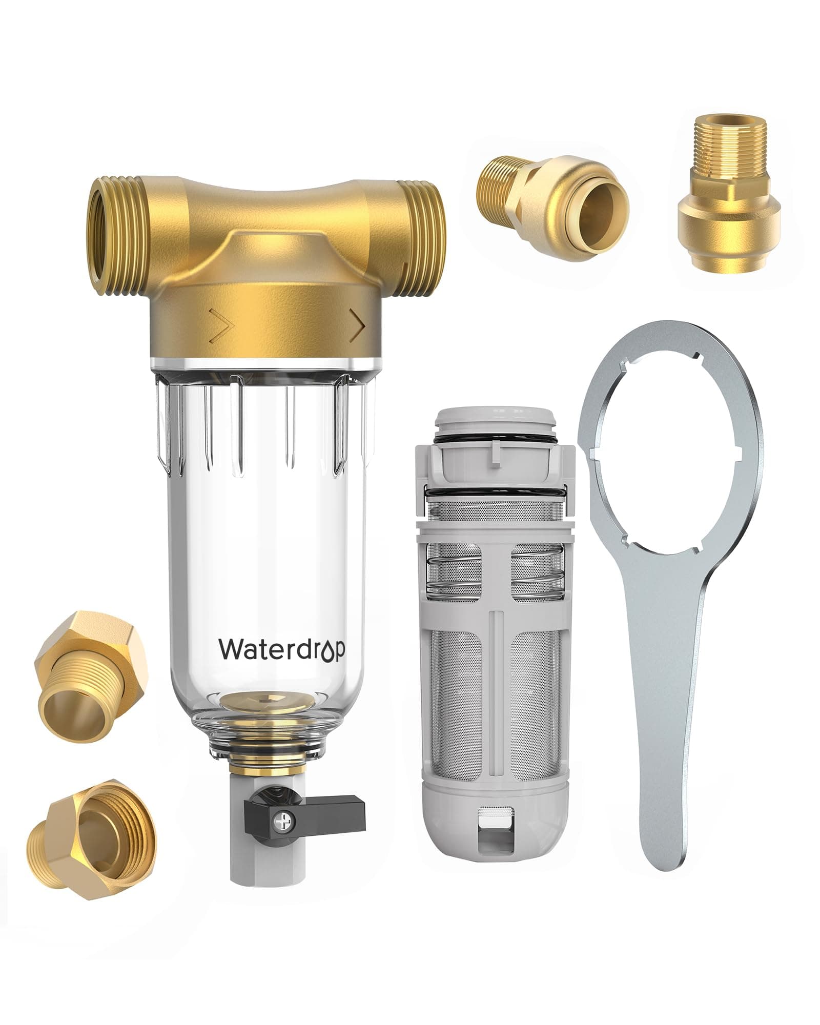 Waterdrop Backwash Spin Down Sediment Filter - Whole House Pre-Filtration System, 50-Micron, 1" MNPT + 3/4" FNPT, Traps Rust, Dust, Sand, BPA Free, Heavy Duty 316L Molybdenum Alloy Build