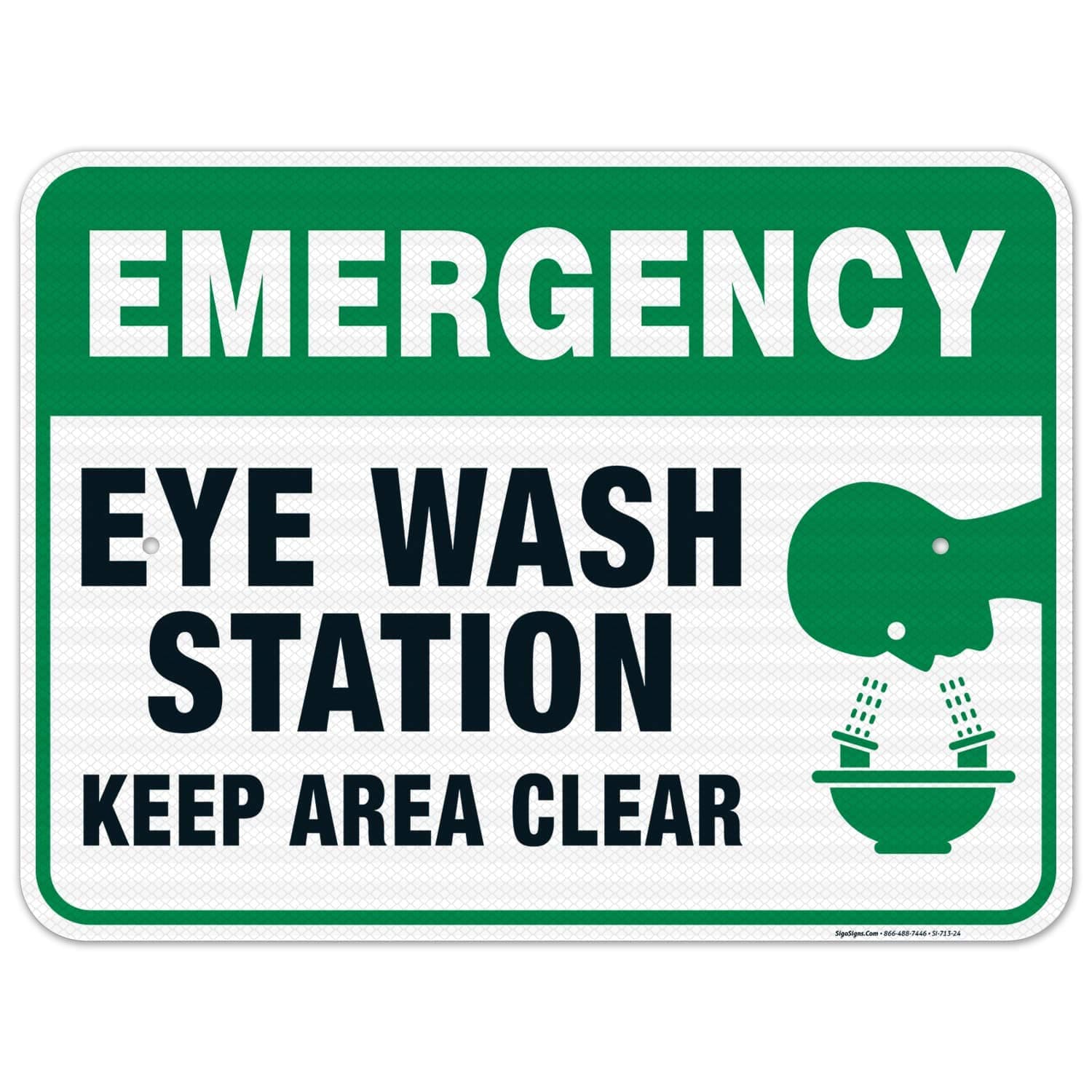 Eye Wash Station Sign, Emergency Sign, 18x24 Inches, 3M EGP Reflective .080 Aluminum, Fade Resistant, Easy Mounting, Indoor/Outdoor Use, Made in USA