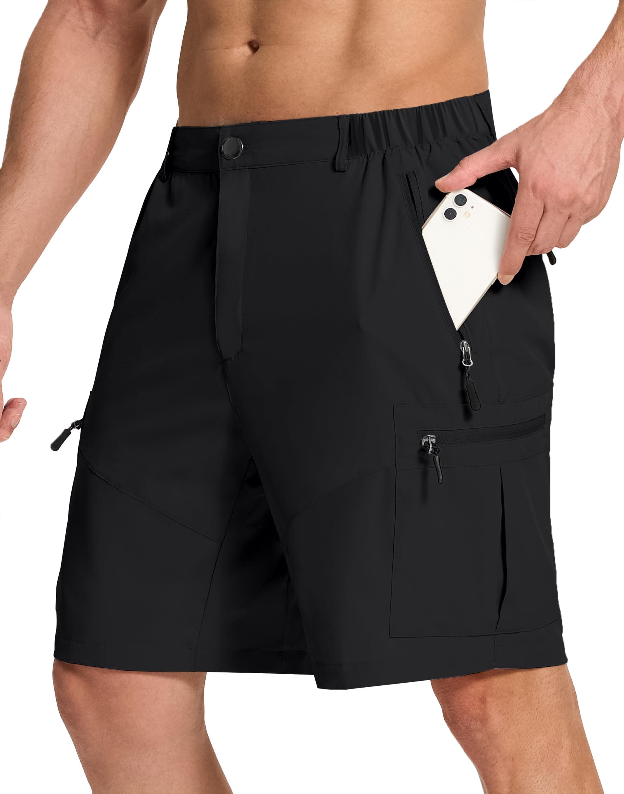 Mens Hiking Cargo Shorts with 6 Zipper Pockets 9" Quick-Dry Lightweight Short for Golf Casual Fishing
