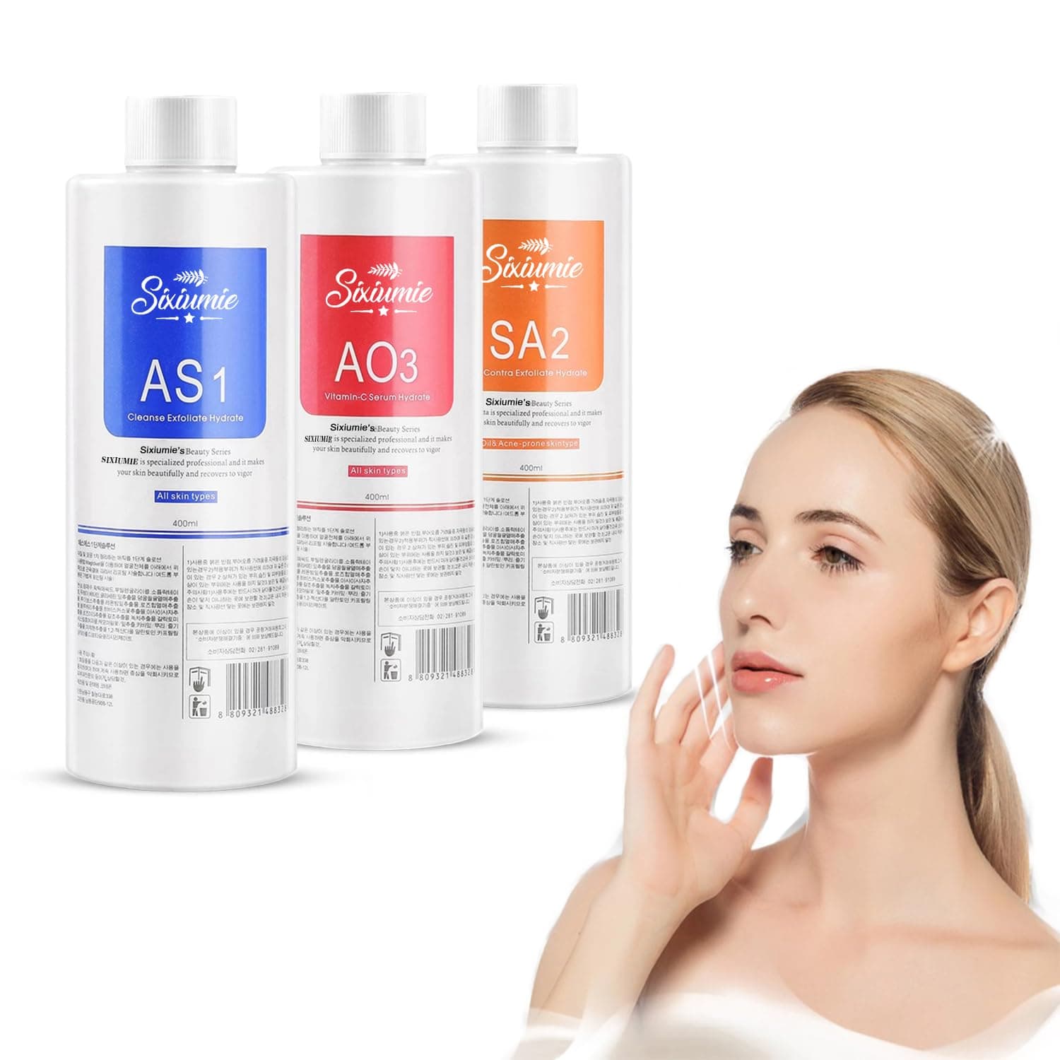 AS1 SA2 AO3 Aqua Peeling Solution Salon Professional Dermabrasion Facial Special Solutions Skin Care Aqua Peeling Serum For Hydra Facial Dermabrasion Machine 400ml (Set of 3 Bottles)