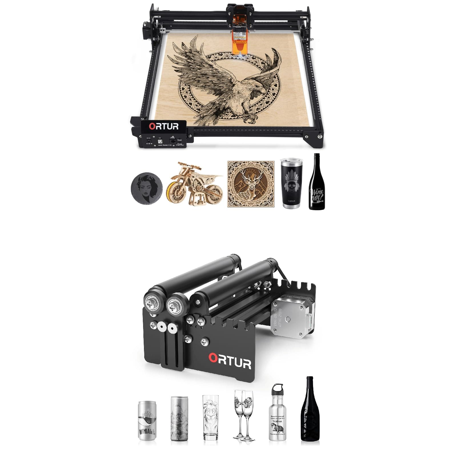 OrturLaser Master 2 S2-LF with Laser Rotary Roller, 5500mW Laser Engravera, Laser Engraving Cutting Machine, Laser Class 4