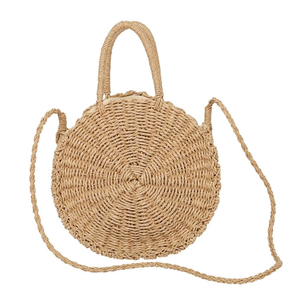 Large Straw Beach Bag with Inner Pouch by Hera Amour | Crossbody Summer Beach Tote with Top Handles (Large, Camel)