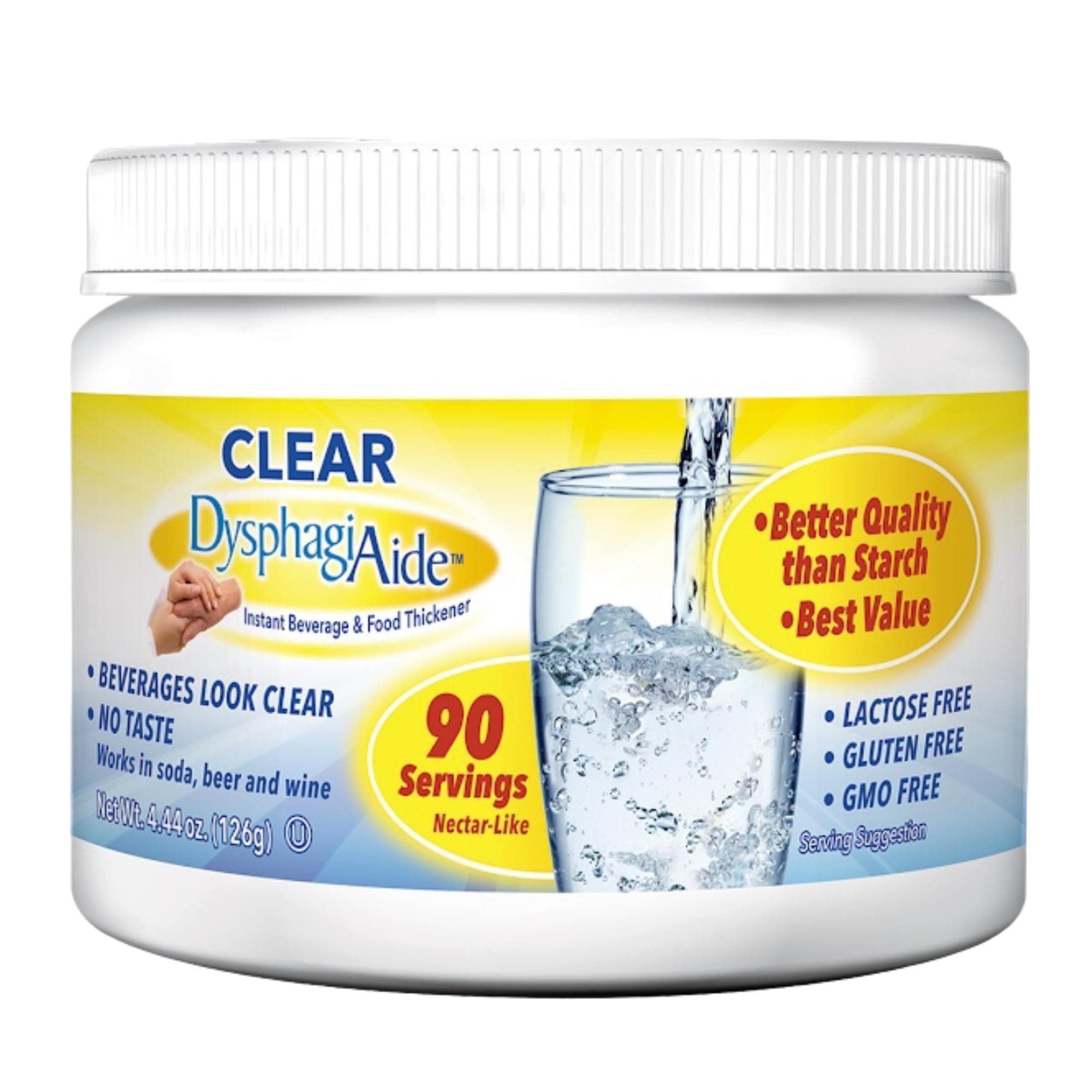 Clear DysphagiAide Thickener Powder, Instant Thickener for Liquids and Food (4.4 oz, 90 Serving), Liquid Thickener for Dysphagia, Drink Thickener and Water Thickener, Nectar Thick Consistency & Honey