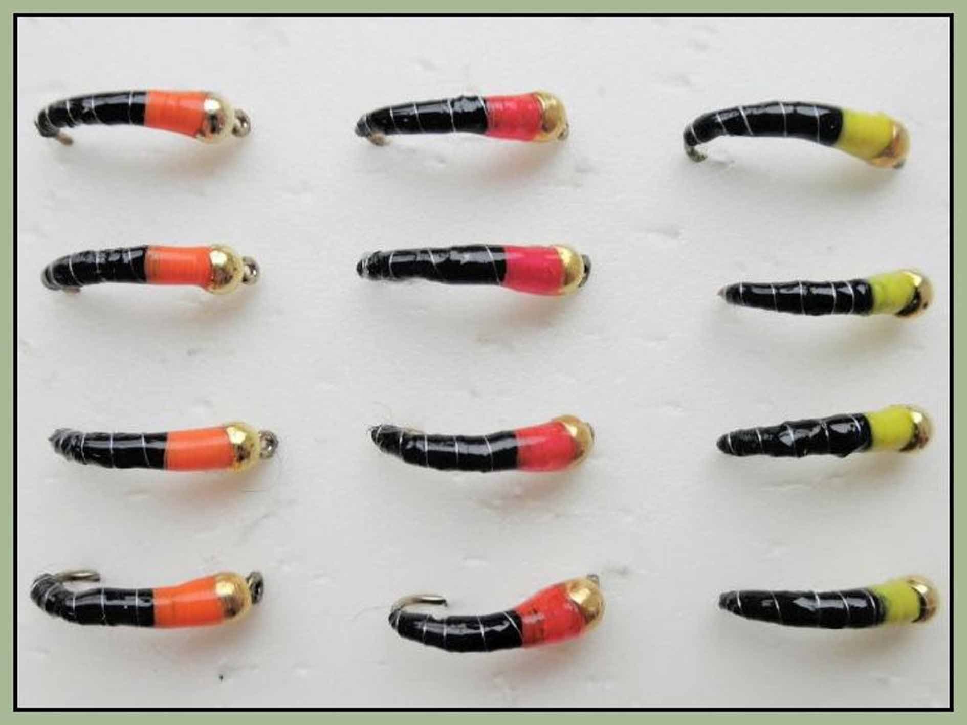 Gold Head Buzzer Trout Flies,12 Pack Okey Dokey Buzzers,Black Bodies, Size 10/12