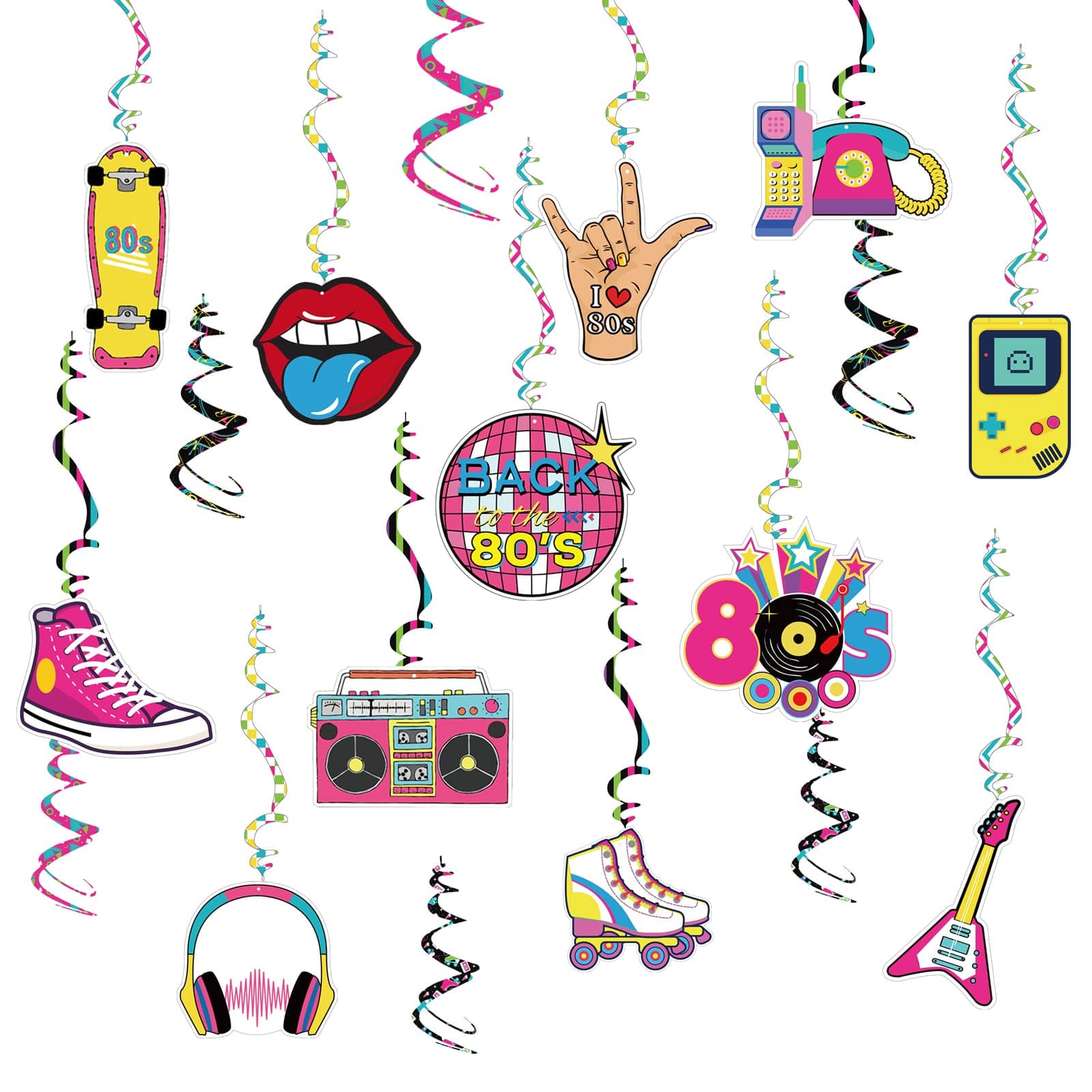 80s Disco-Theme Party-Decorations Swirls Streamers - 18pcs Sing 2 Birthday Garland Accessories, Rock And Roll Dance Music Paper Banner Hip Hop Party Favors Supplies Decor Panduola