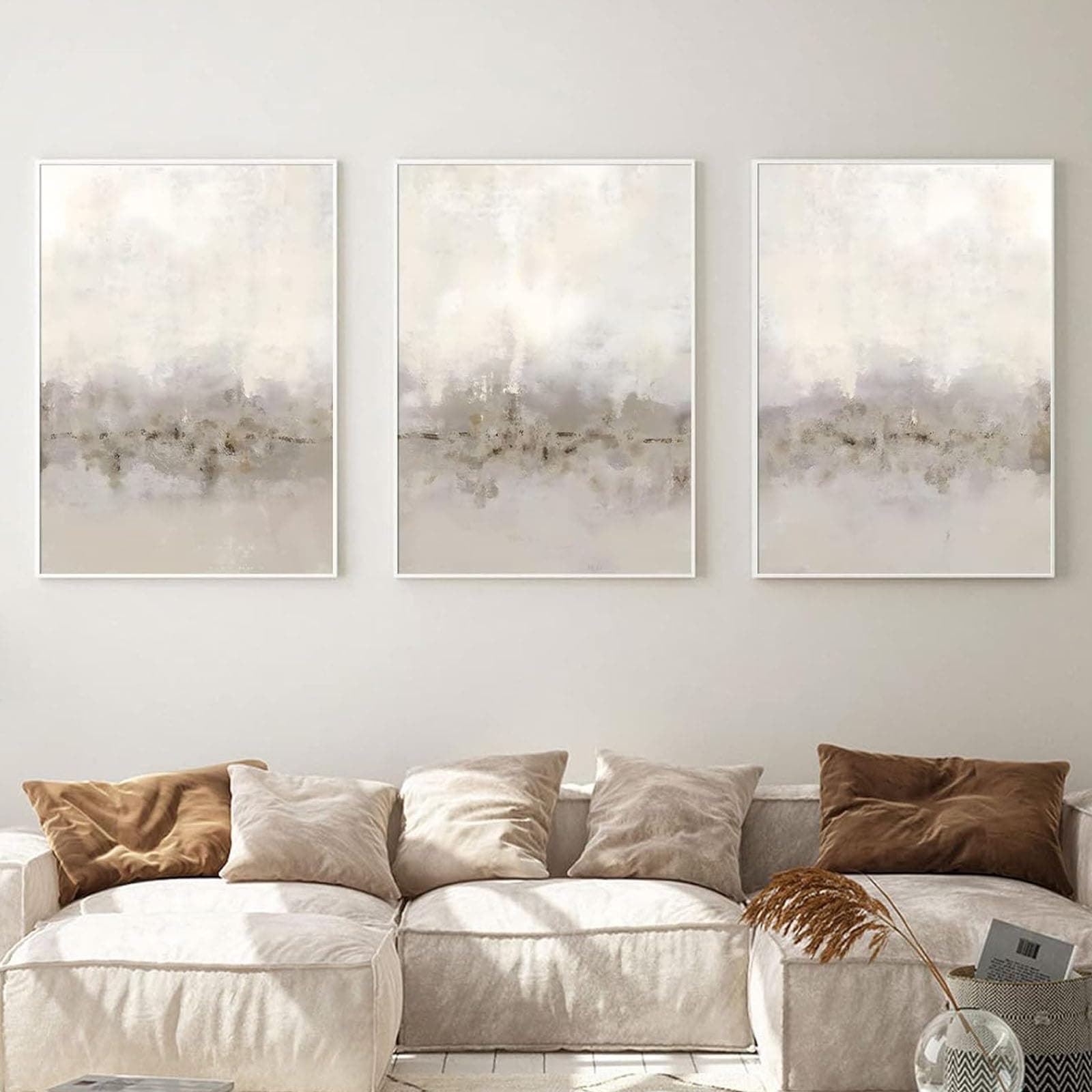 Ecyanlv Beige and Grey Abstract Wall Art Minimalist Abstract Art Painting Neutral Prints for Bedroom Decor Gray and Beige Watercolor Pictures for Living Room Decor 16x24inchX3 No Frame