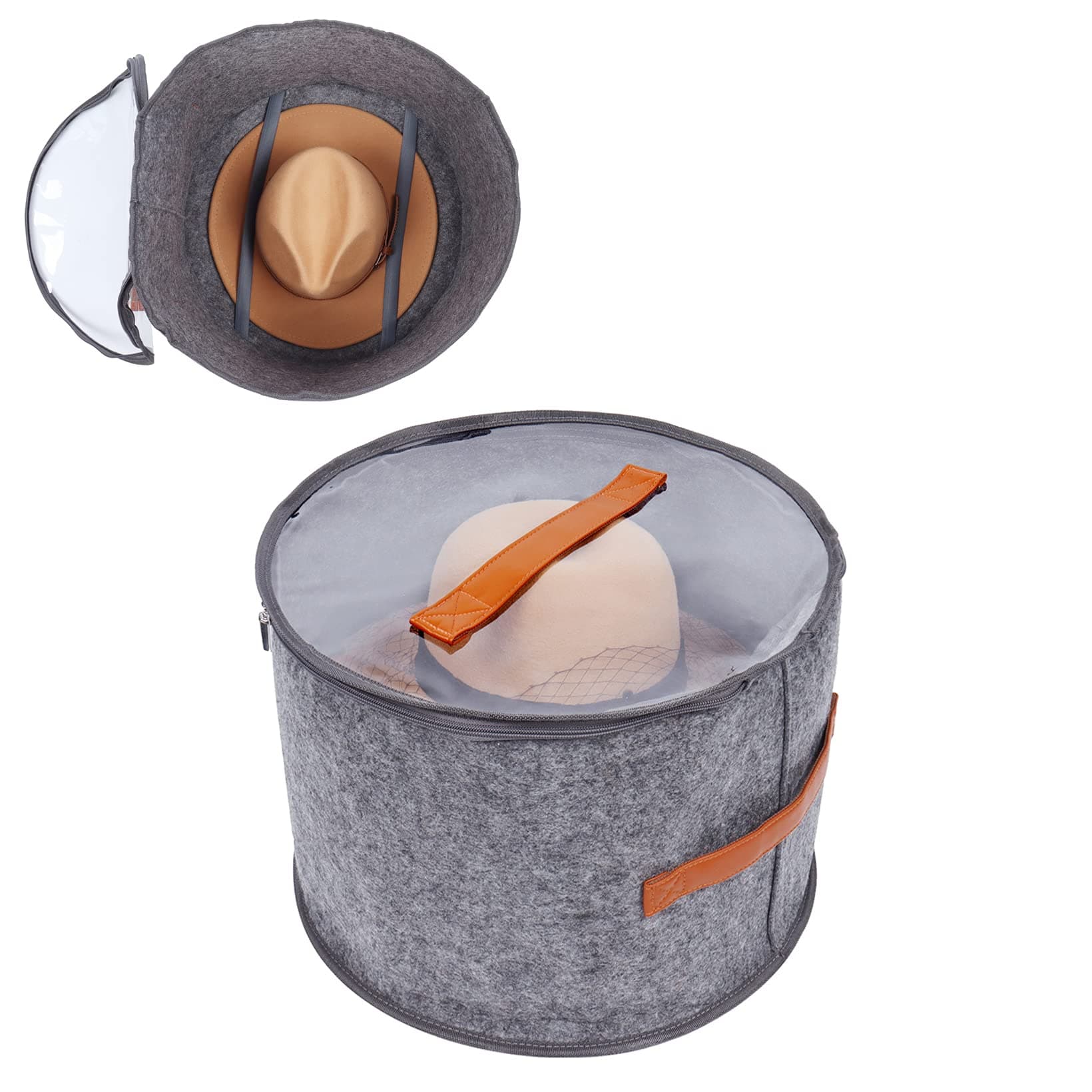 Foldable Round Hat Storage Box With Lid,Large Hat Box Travel, Decorative Closet Organizer For Women and Men, Can Store Various Types of Hats, 15.7x11 Inch,Gray