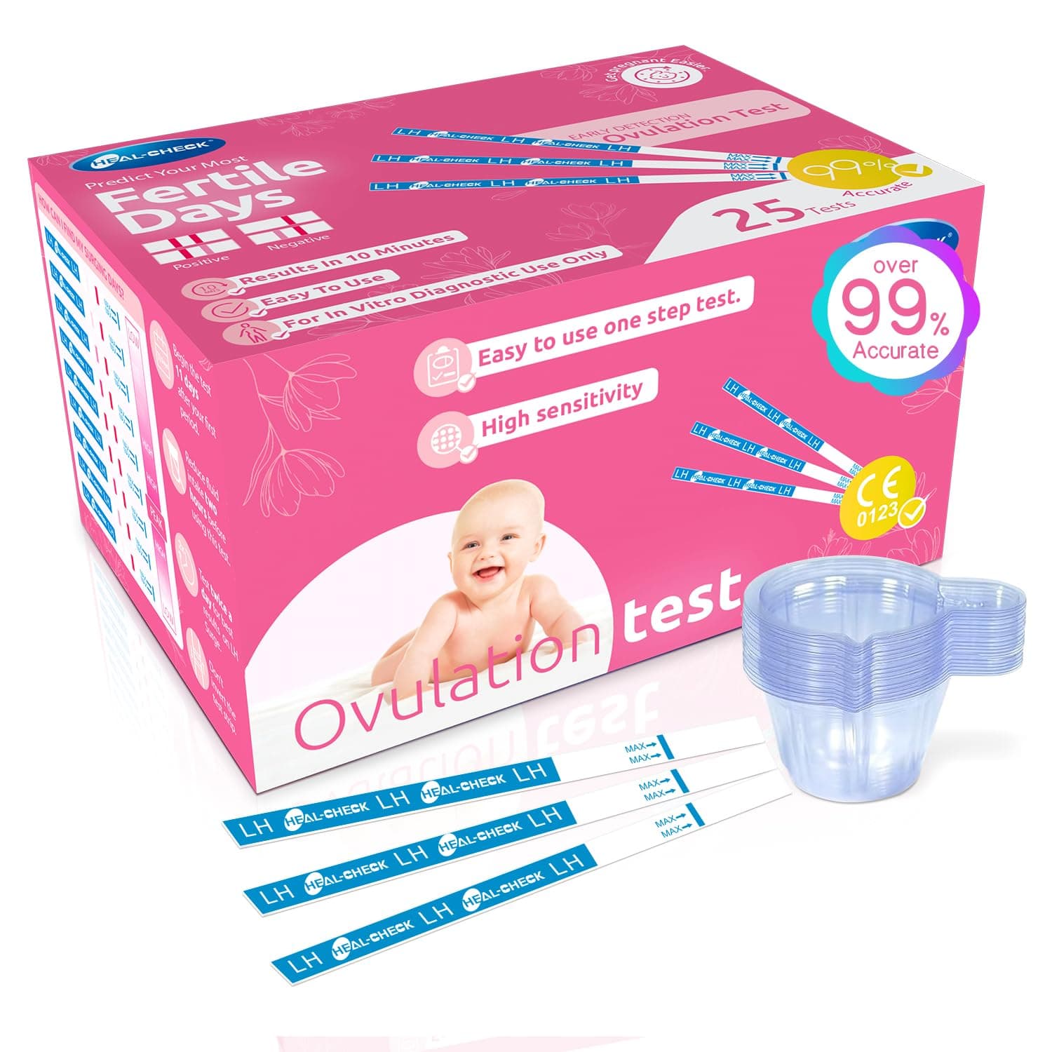 Ovulation Test Strips, Accurate Fertility Test, FSA Eligible, 25 Ovulation Test with Urine Cup, Ovulation Predictor Kit, 5 mm LH Strip, Bulk OPK Test Strips f Women, Test de Ovulacion (25)