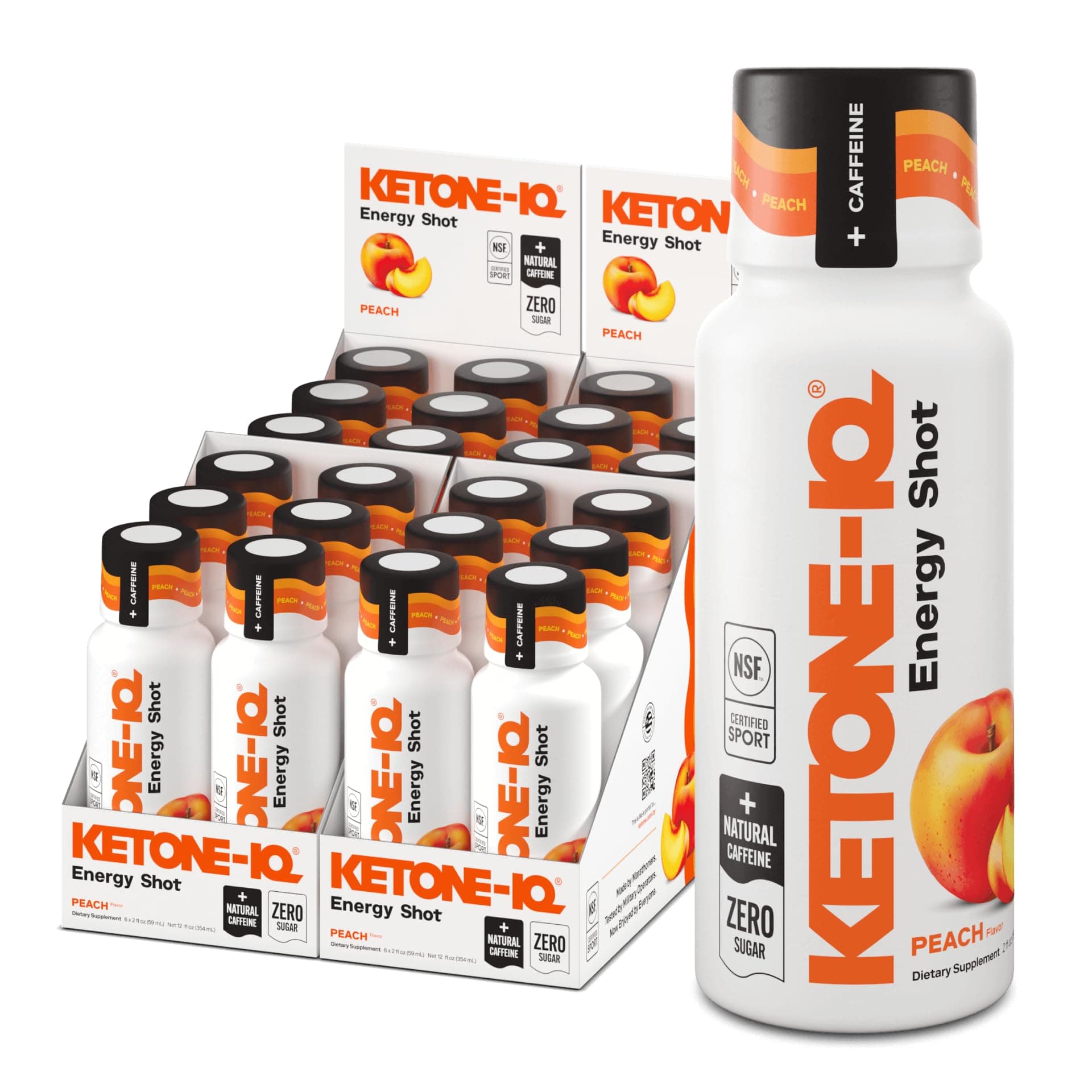 Ketone-IQ Ketone Energy Shots - 100mg Green Tea Caffeine, 5g Exogenous Ketones, and B Vitamins - 24 On The Go Caffeine Shots - Fast Acting Energy Drink (Peach)