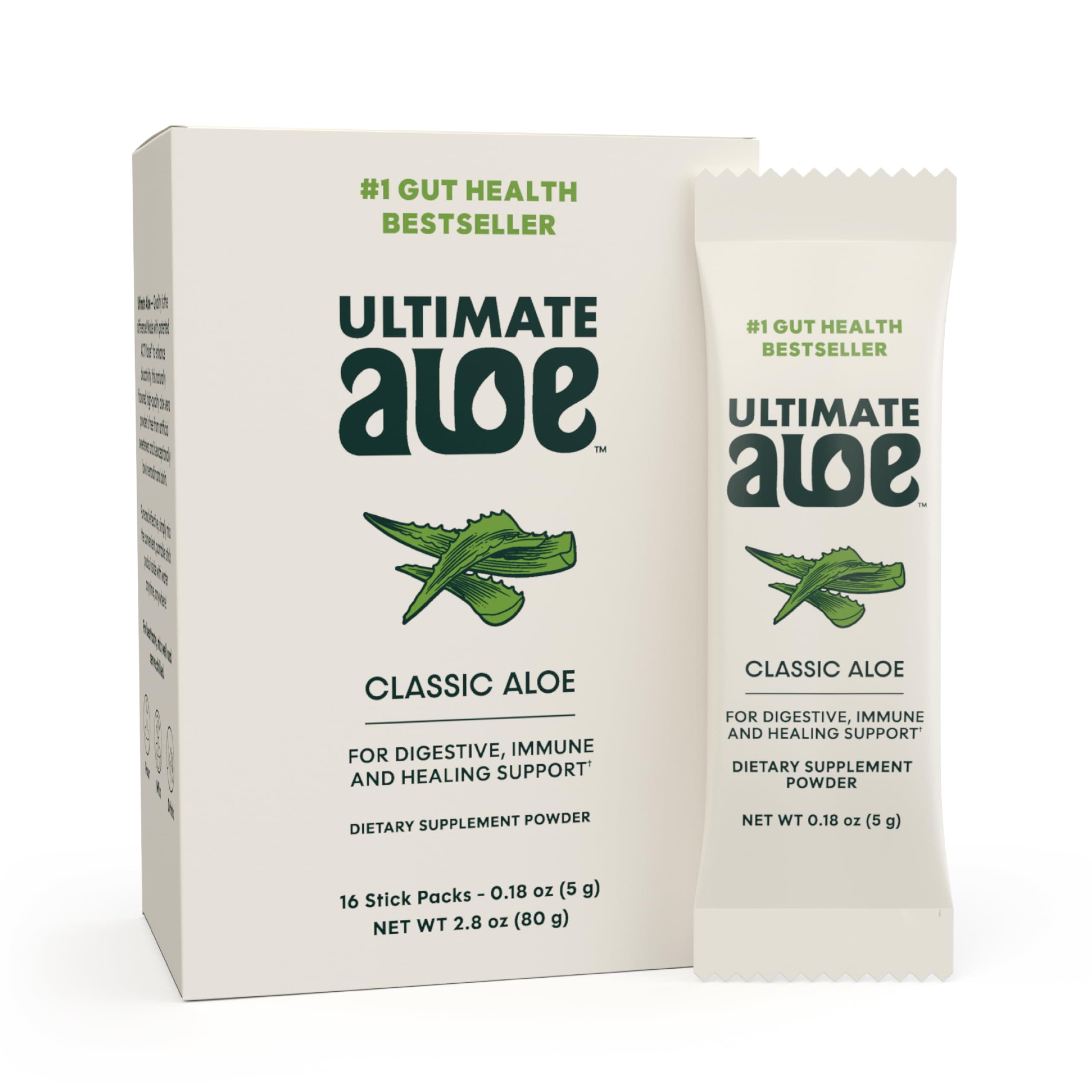 Ultimate Aloe Powder: Supports Gut Health, Digestion, Immune System, and Gut Cleanse with probiotics. Vegan, Non-GMO, Gluten-Free. 16 Convenient Powder Packets for Daily Digestive Comfort.