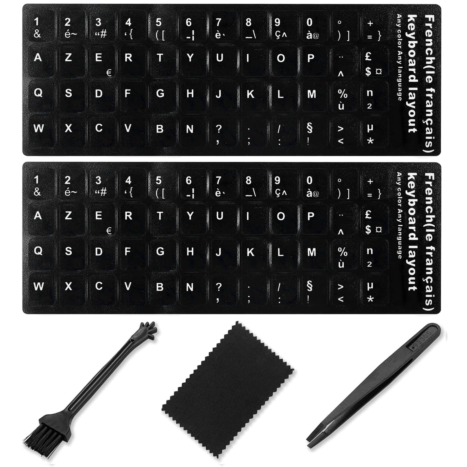 French Keyboard Stickers[5 in 1],French-English Keyboard Letter Replacement Sticker White Letter/Black Background,Matte Alphabet Vinyl Sticker for Computer Laptop Notebook Desktop