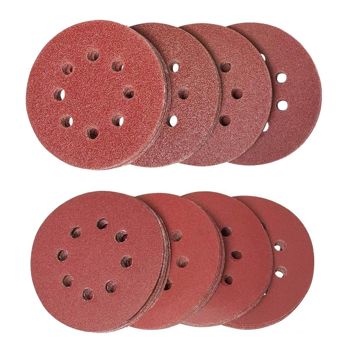80pcs 125mm Sanding Discs, Hook and Loop 10 x 40/60/80/120/180/240/320/400 Mixed Grit, 5 Inch 8 Hole Round Sanding Discs Pads for Random Orbital Sander
