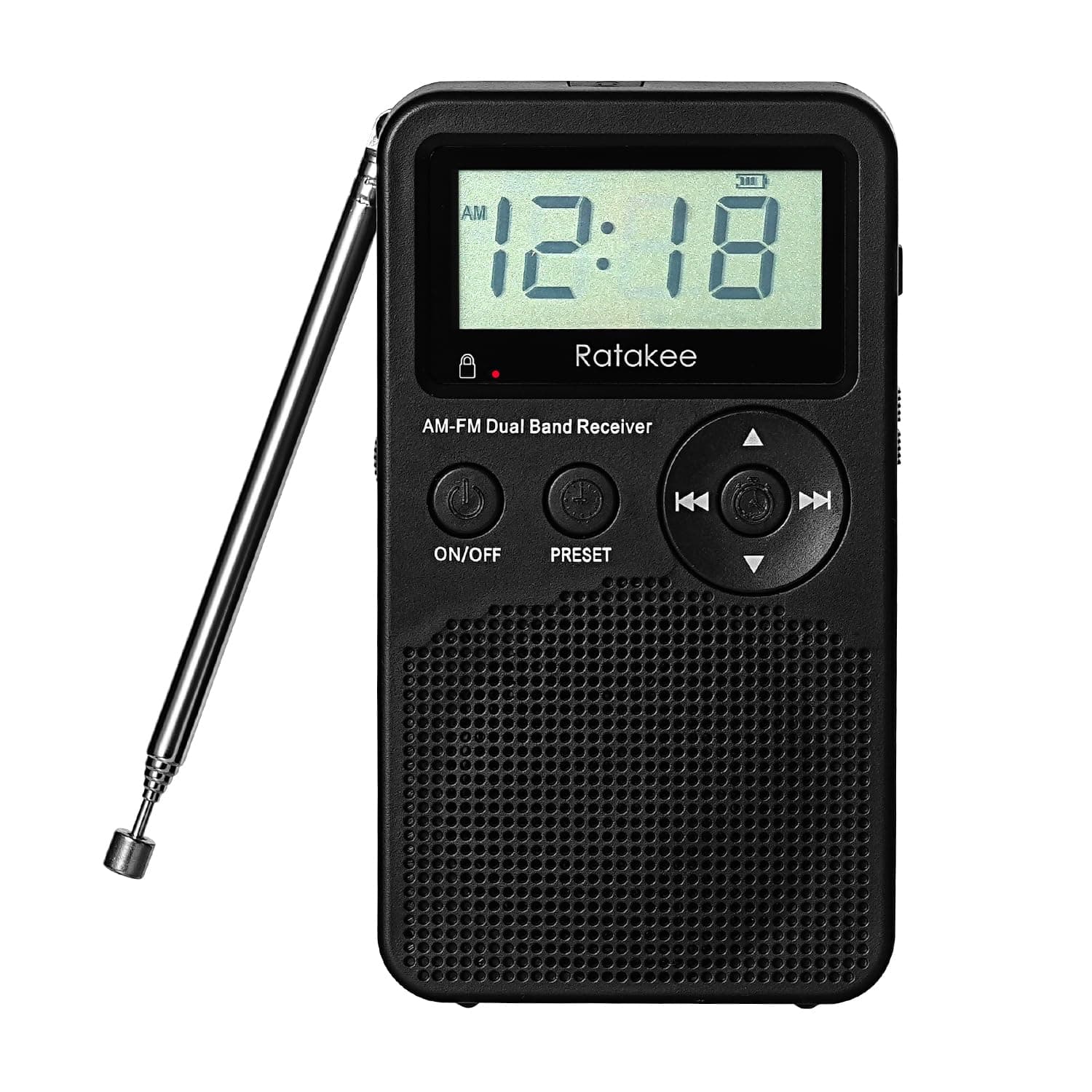 AM/FM Radio, Battery Operated Portable Radio with Clock, Preset, Sleep Timer and Battery Backup for Yard Work, Walking, Camping, Jogging, Fishing, Handheld Size, 3 AA Battery Powered (Black)