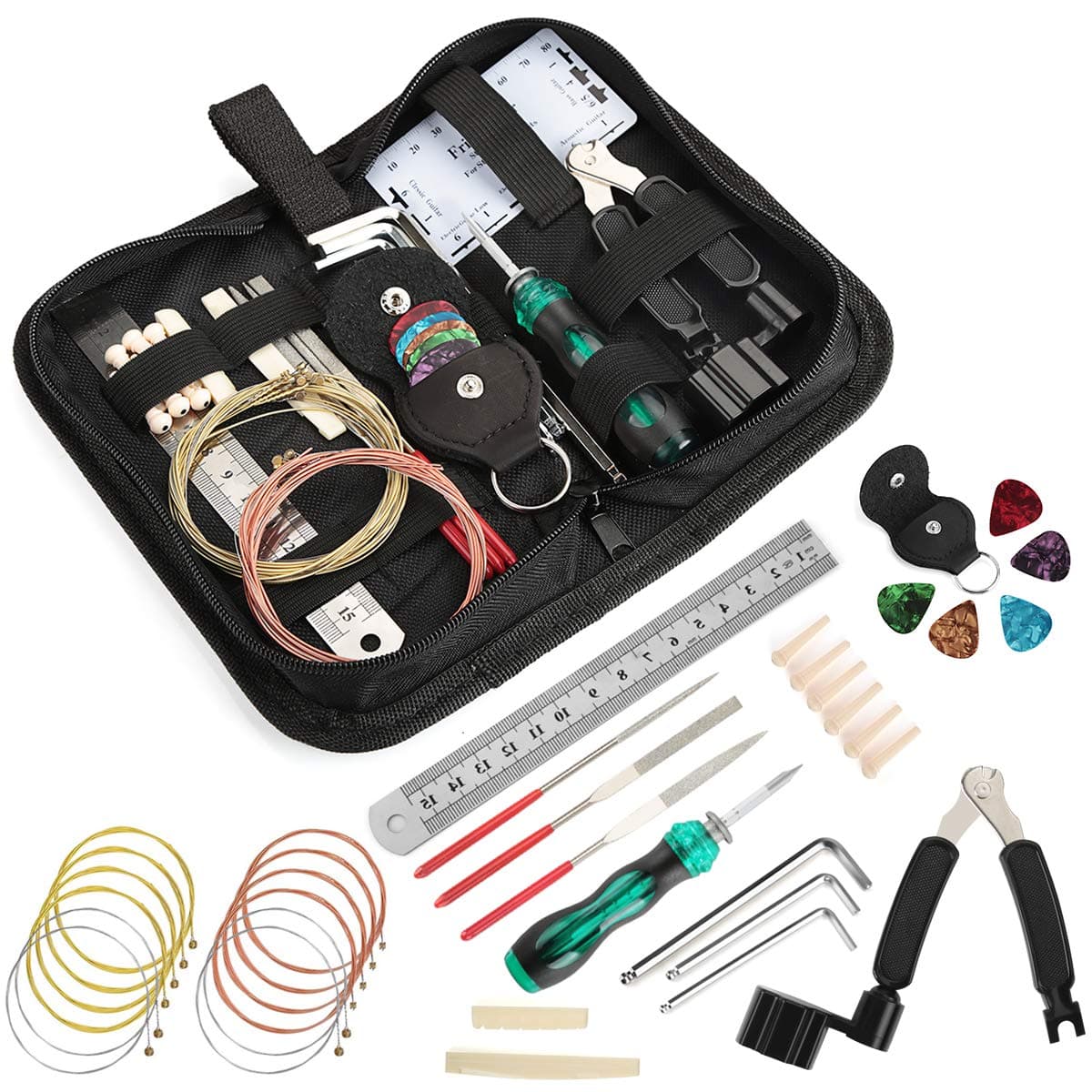 Guitar Tool Kit - Complete Guitar Repair and Setup Kit For Guitar Ukulele Bass Mandolin Banjo, Cleaning Maintenance Accessories Set with Convenient Case