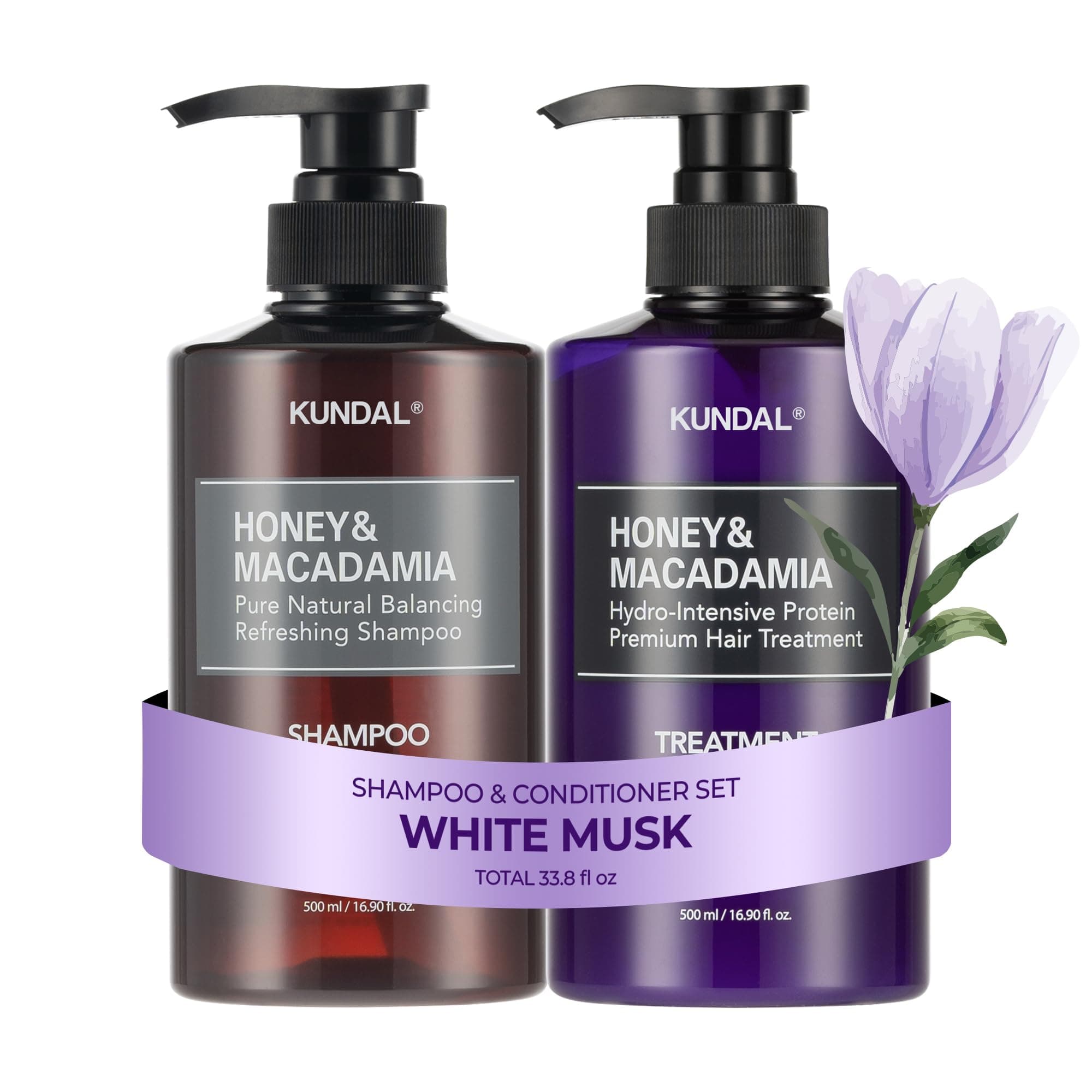 Korean Shampoo and Conditioner Set [White Musk] Salon-quality, Long Lasting Scent, Moisturizing, Sulfate-Free, Argan & Macadamia Oil, Korean Hair care,16.9 fl oz each