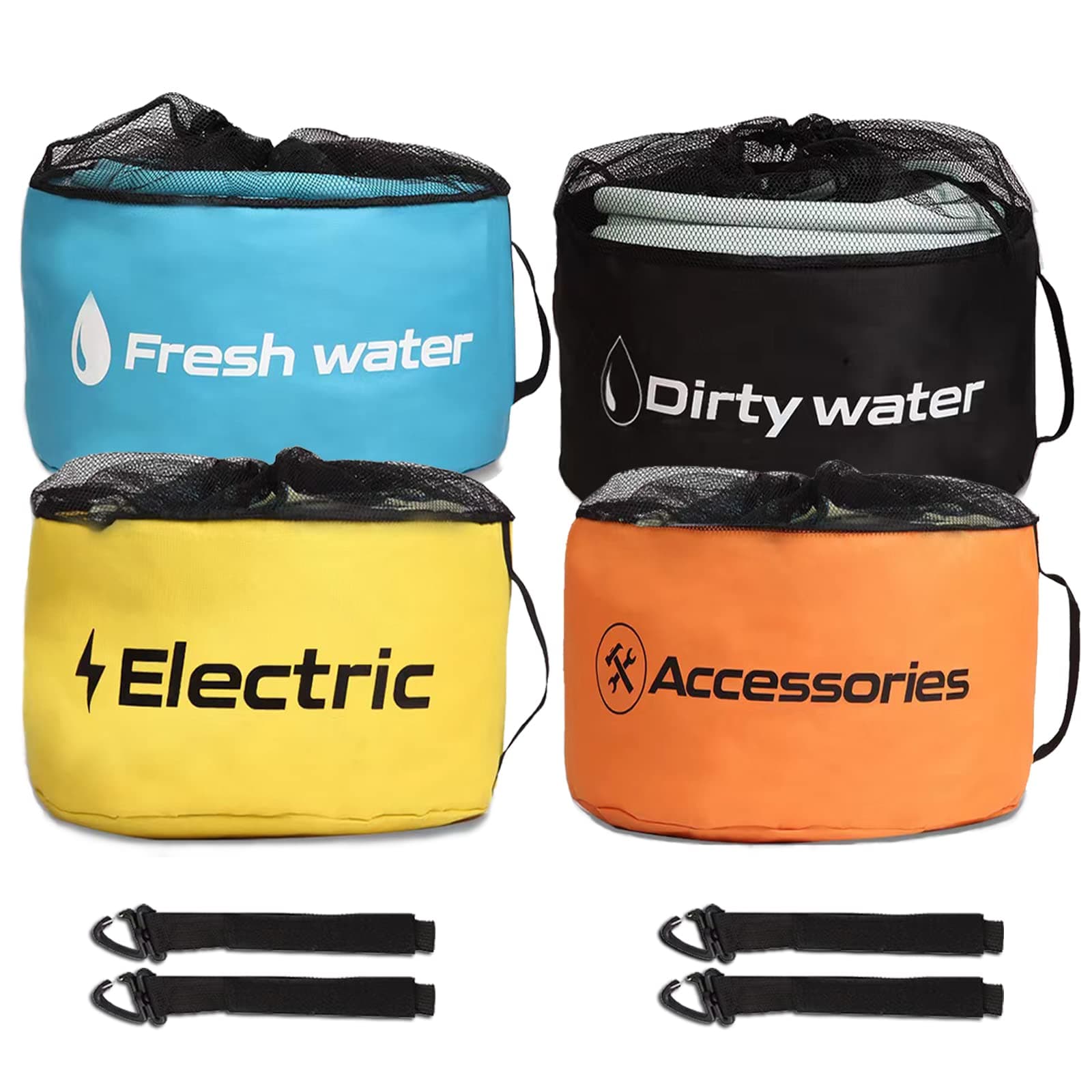 RV Hose Storage of 4 Pack, RV Accessories Storage Bag with 4 Storage Straps for Sewer Hoses/Fresh Water Hoses/Electrical Cords/Camper Tools Accessories