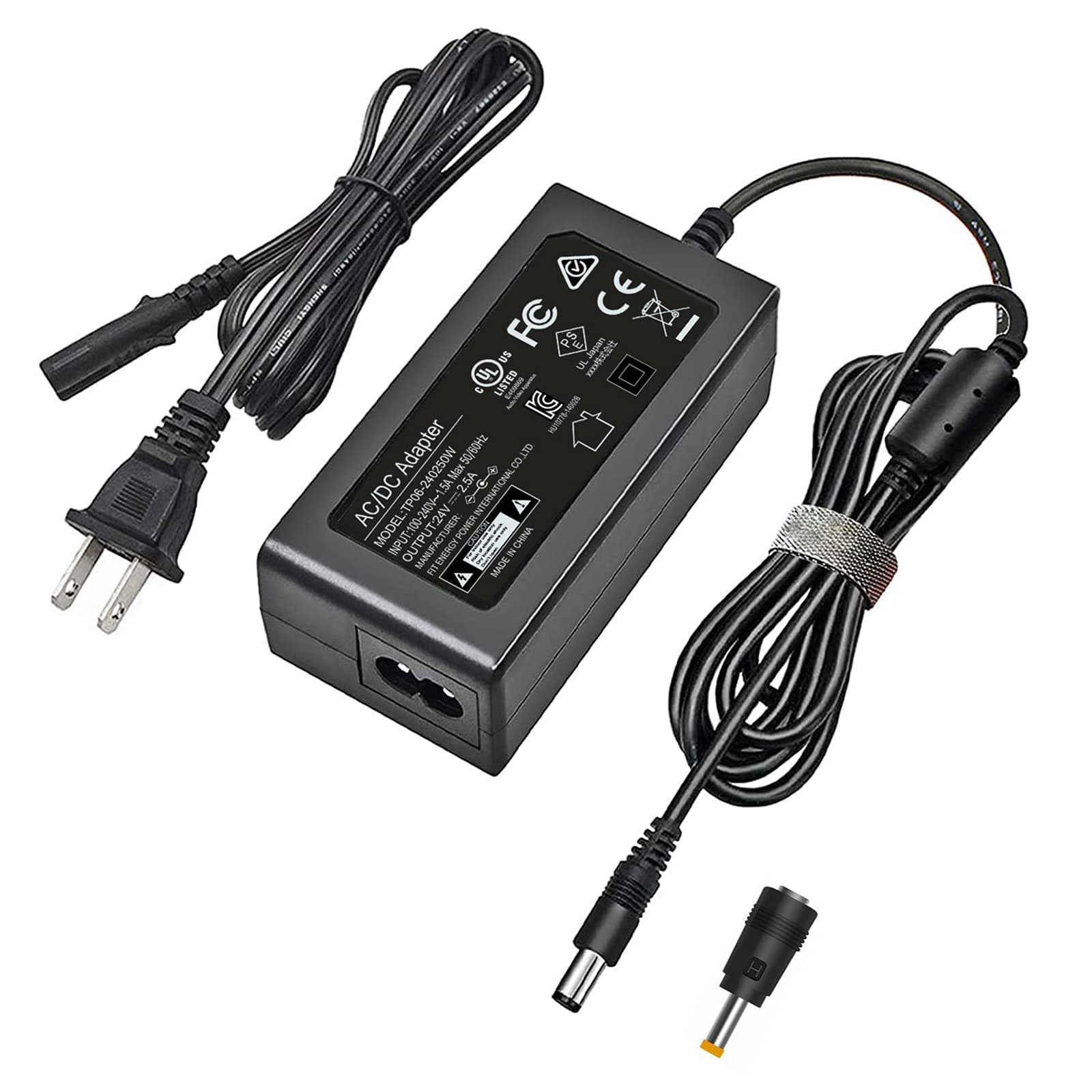 F1TP 24V 2.5A Power Supply Adapter, AC 100V-240V Output DC 24 Volt 0-60W Transformer Charger UL Listed with 5.5 x 2.1 and 5.5 x 2.5 Male Plug Jack Connector, Compatible with 24Volt 0-2.5Amp