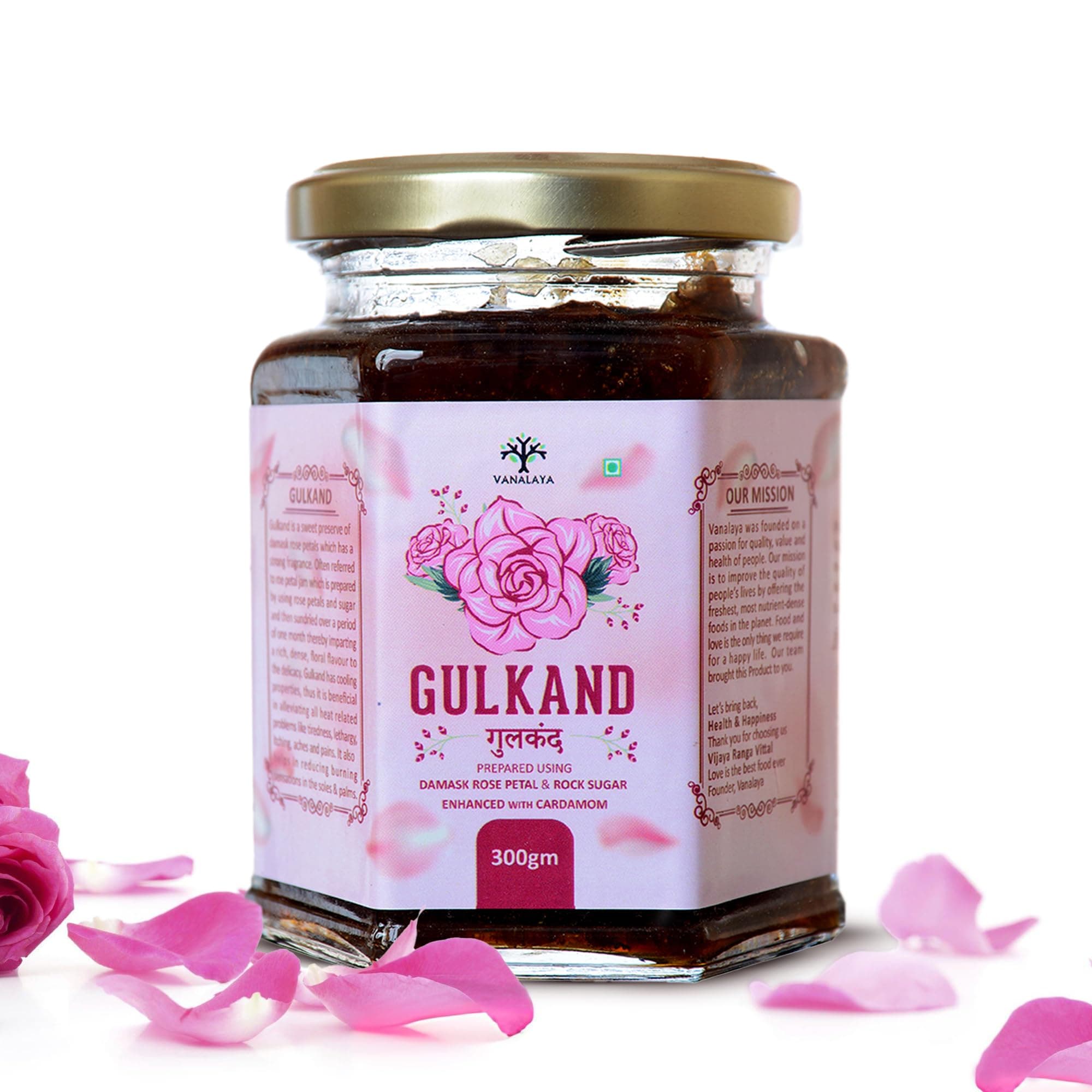Vanalaya Natural Gulkand Prepared using Sun Cooked Damask Rose & Cardamon | Natural | 300Gm