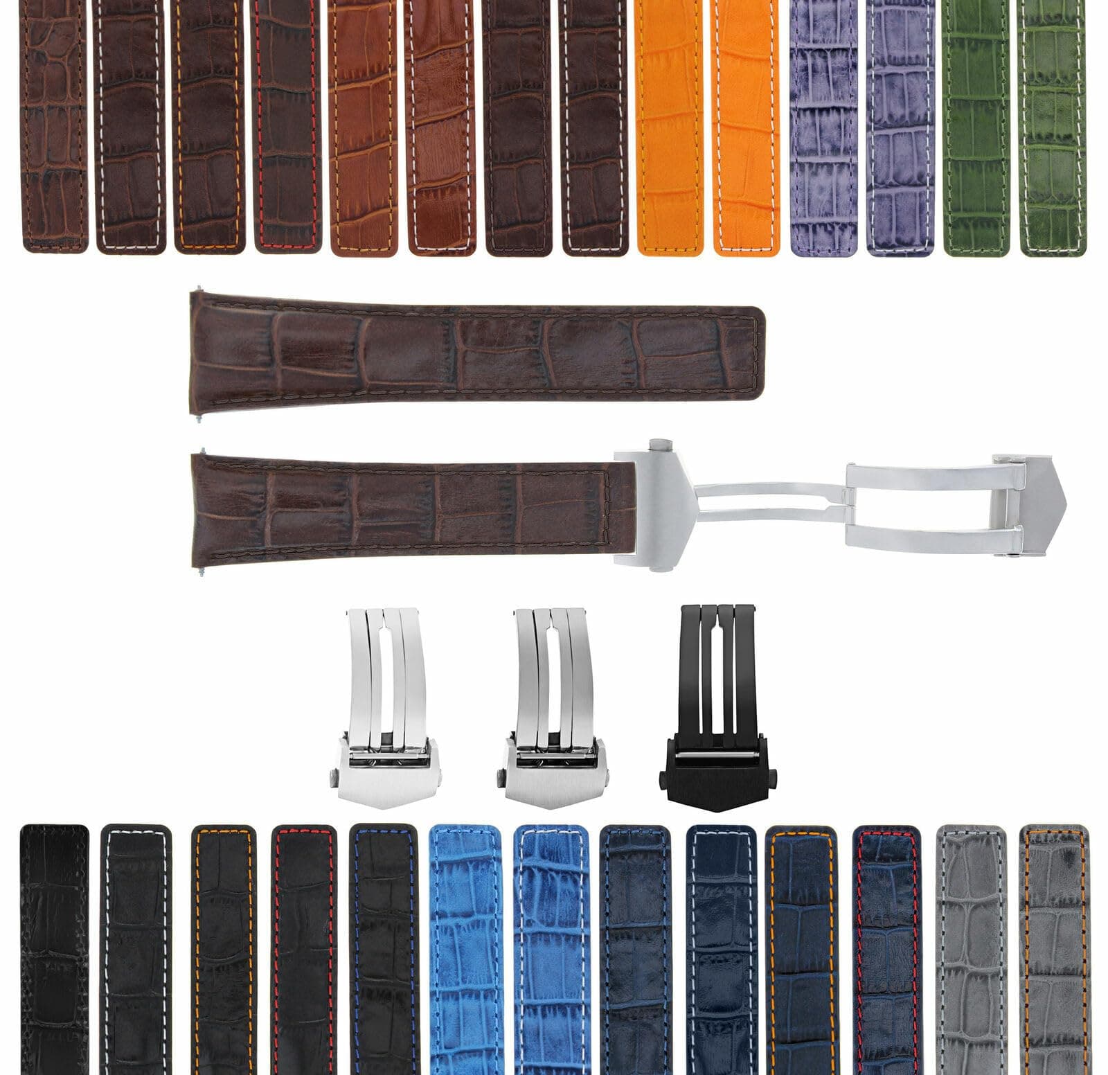 Ewatchparts 19-20-21-22mm Leather Watch Band Strap With Deployment Clasp Compatible With Tag Heuer Carrera
