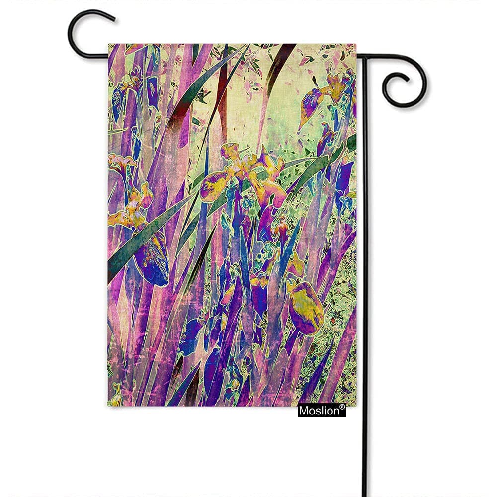 Moslion Floral Garden Flags Double Sided Vintage Art Nature Irises Flower Leaves Yard Flag 12.5x18 Inch Burlap Banners Home Decorative Outdoor Villa Black White