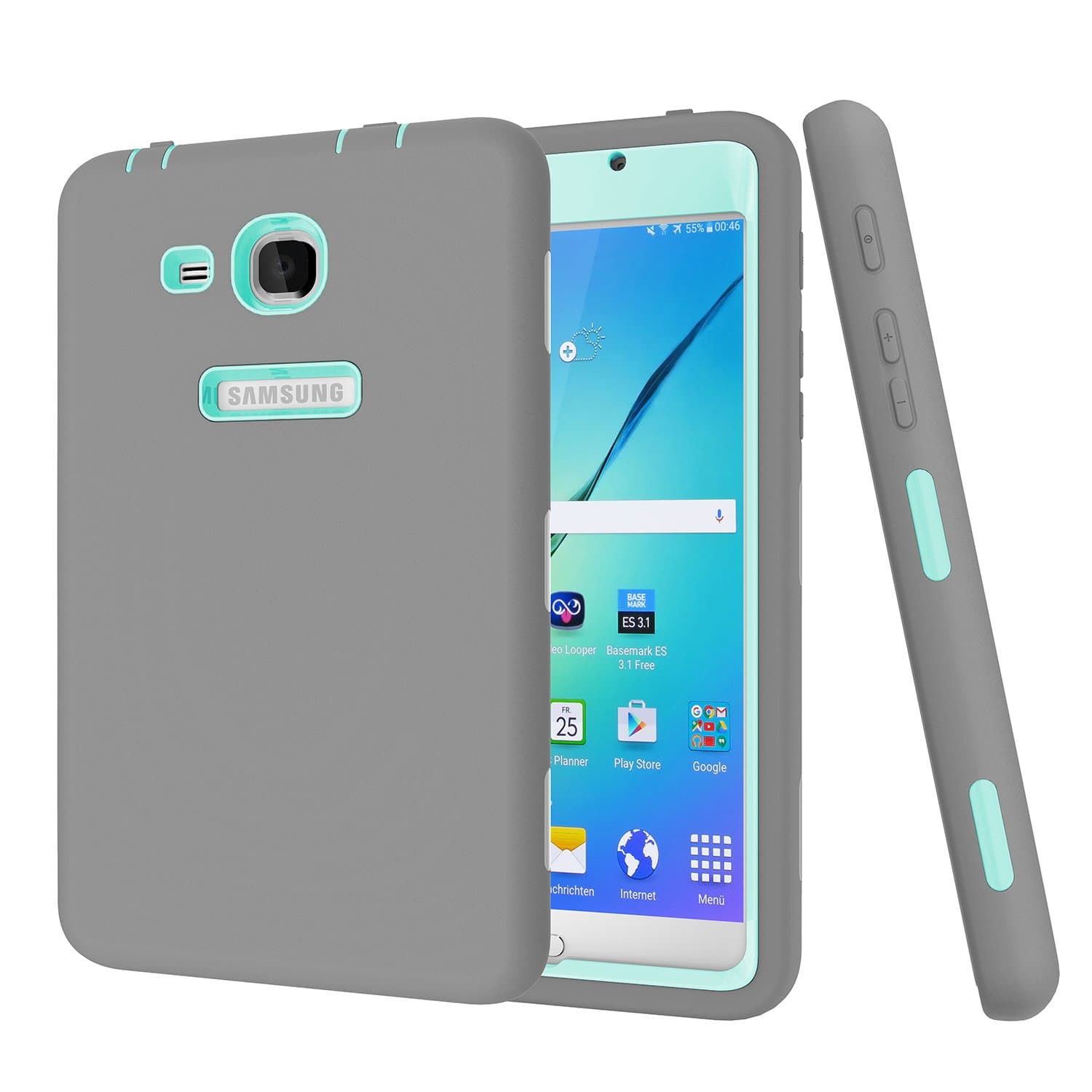 Galaxy Tab A 7.0 Case Darmor [Heavy Duty] [hybrid] PC+Silicon Hybrid Protective Three Layer Armor Defender Full Body Protective Case for Samsung Galaxy Tab A 7.0 Inch (SM-T280 / SM-T285) (gray+aqua)