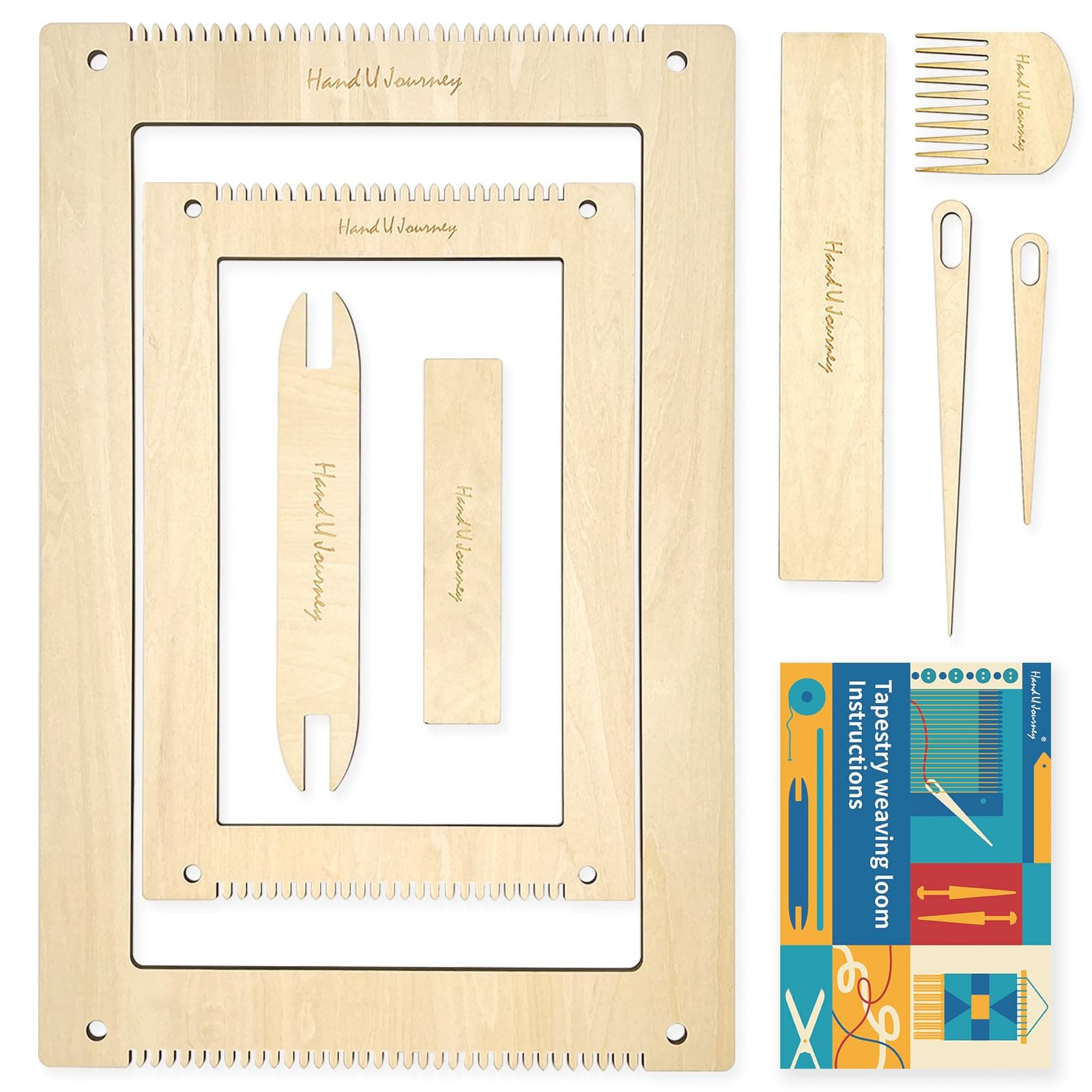 HAND U JOURNEY Rectangle Weaving Loom Kit – 2 Sets (11"x16.5" & 7.8"x11.7") with Weaving Needles and Tools, Beginner-Friendly DIY Weaving Craft Kit for Adults