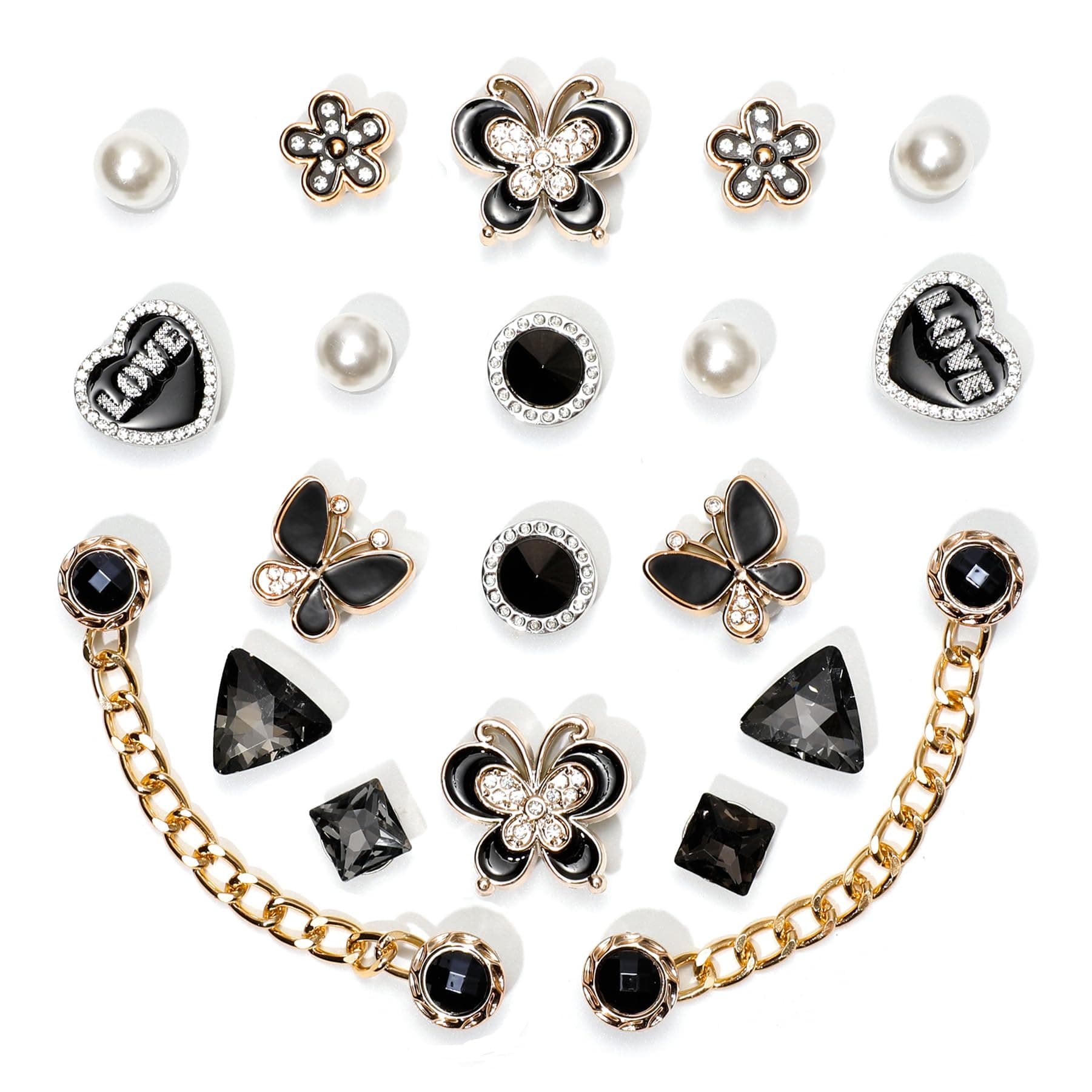 20pcs Bling Gems Plastic Butterfly Flower Sparkling Rhinestones Pearl DIY Shoe Decoration Charms for Women's Party Favor