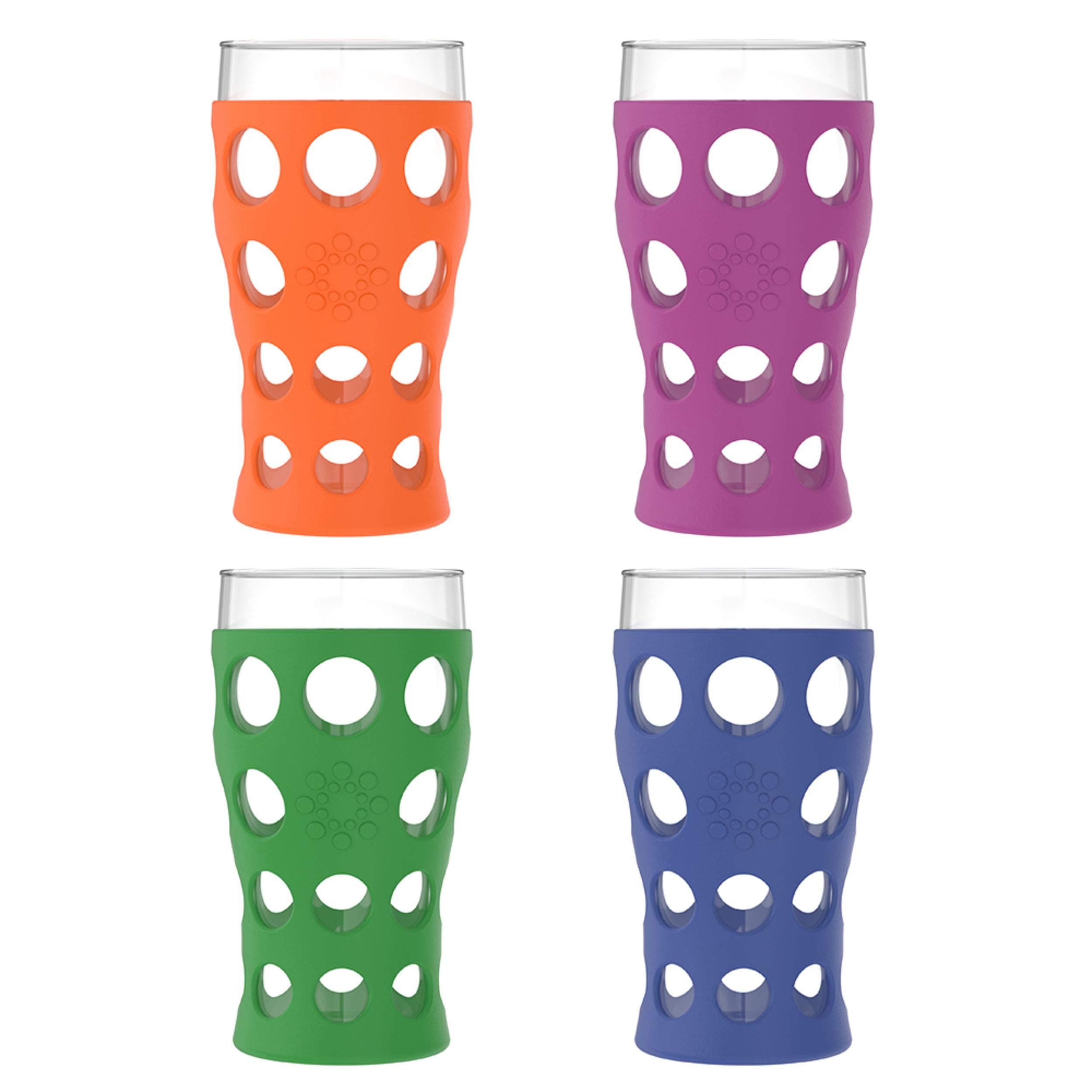 20-Ounce Indoor/Outdoor Protective Silicone Sleeve Beverage Glass, 4-Pack, Orange, Grass Green, Cobalt, Huckleberry,LF340400C4