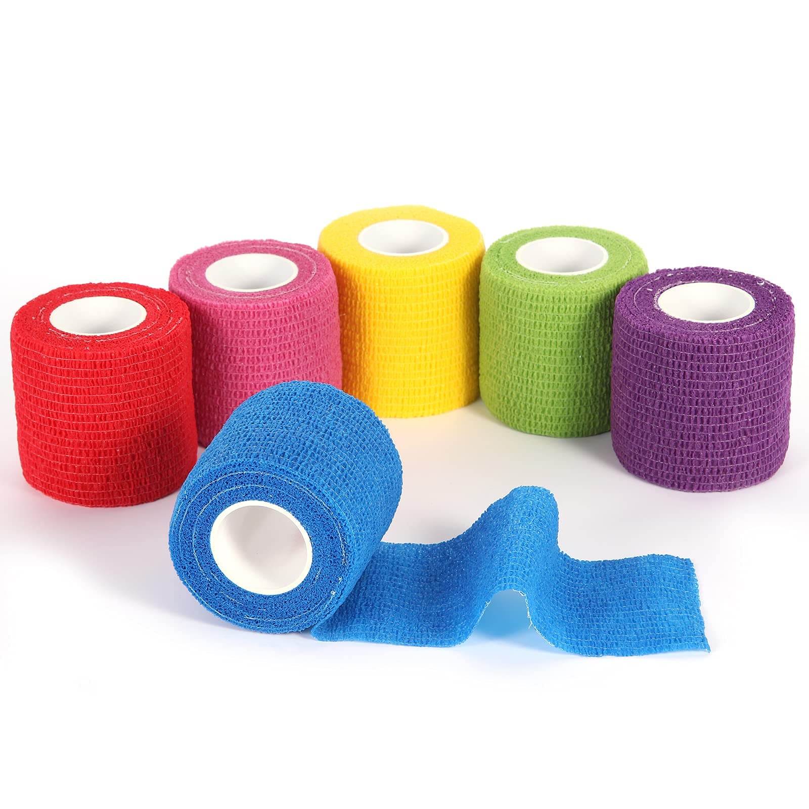 Self Adherent Vet Wrap, Non Woven Cohesive Bandage, Strong Breathable Sports Athletic Tape, First Aid for Horses Dogs Cats Birds Pets 2 Inch x 6 Rolls (Rainbow Colors)