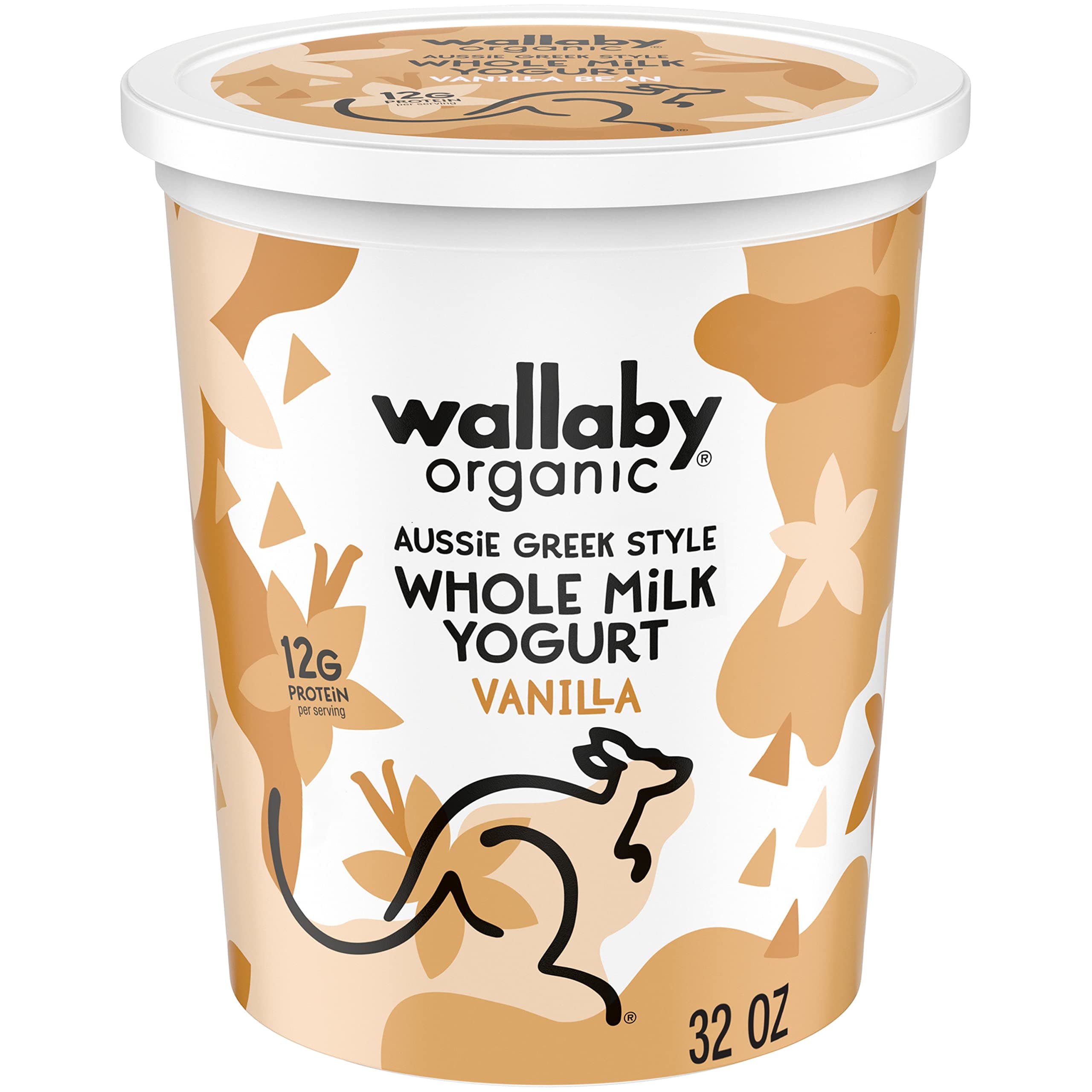 Wallaby Organic Aussie Greek Whole Milk Yogurt, Vanilla Bean, 32 oz. USDA Organic