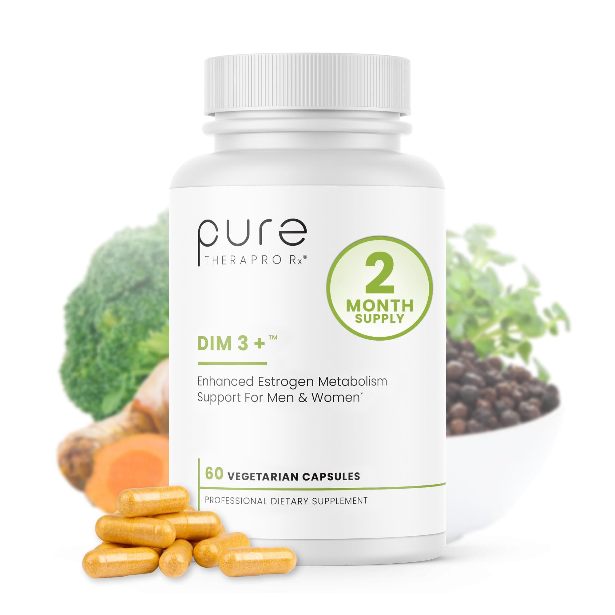 Pure Therapro Rx DIM 3+ | 60 Vegan Caps - 2 Month Supply | DIM, Curcumin & BioPerine, Supports Healthy Estrogen Metabolism in Men & Women, Antioxidant & Detoxification Support, Pharmaceutical Grade