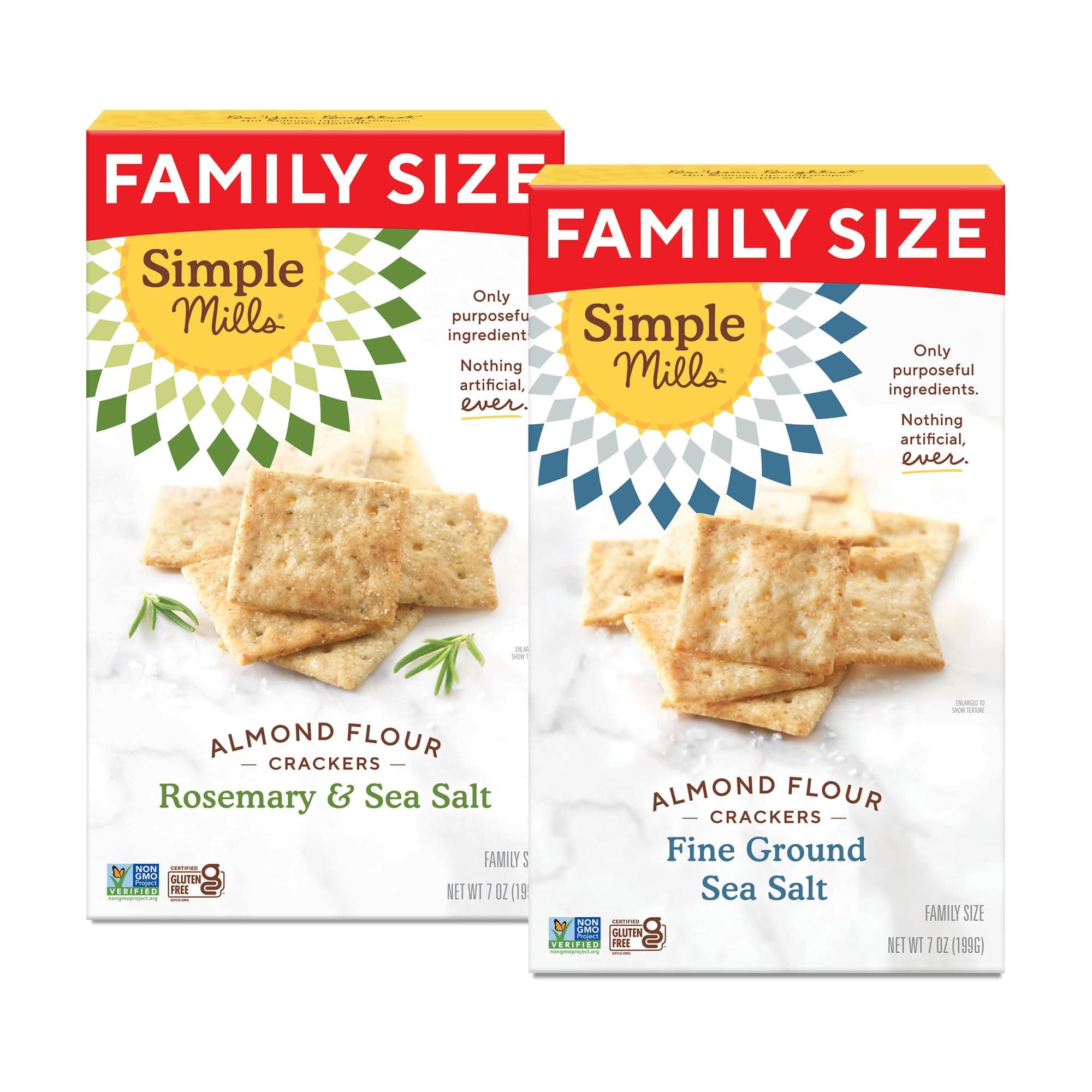 Almond Flour Crackers, Family Size Variety Pack (Fine Ground Sea Salt and Rosemary & Sea Salt) - Gluten Free, Vegan, Healthy Snacks, 7 Ounce (Pack of 2)