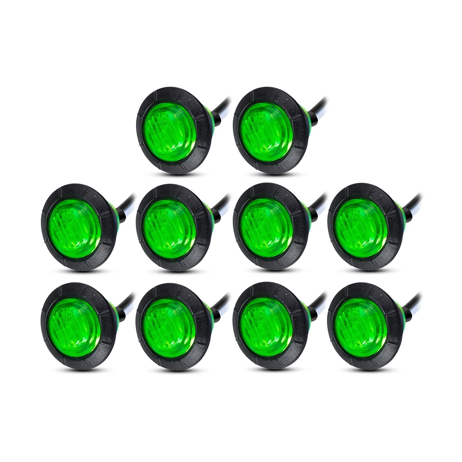 MADCATZ Meerkatt (Pack of 10) 3/4 Inch Mini Round Green LED Flush Mount Indicator Light Side Marker Clearance Lamp w/Grommets Universal Fit Truck Trailer Boat Pickup 12V DC