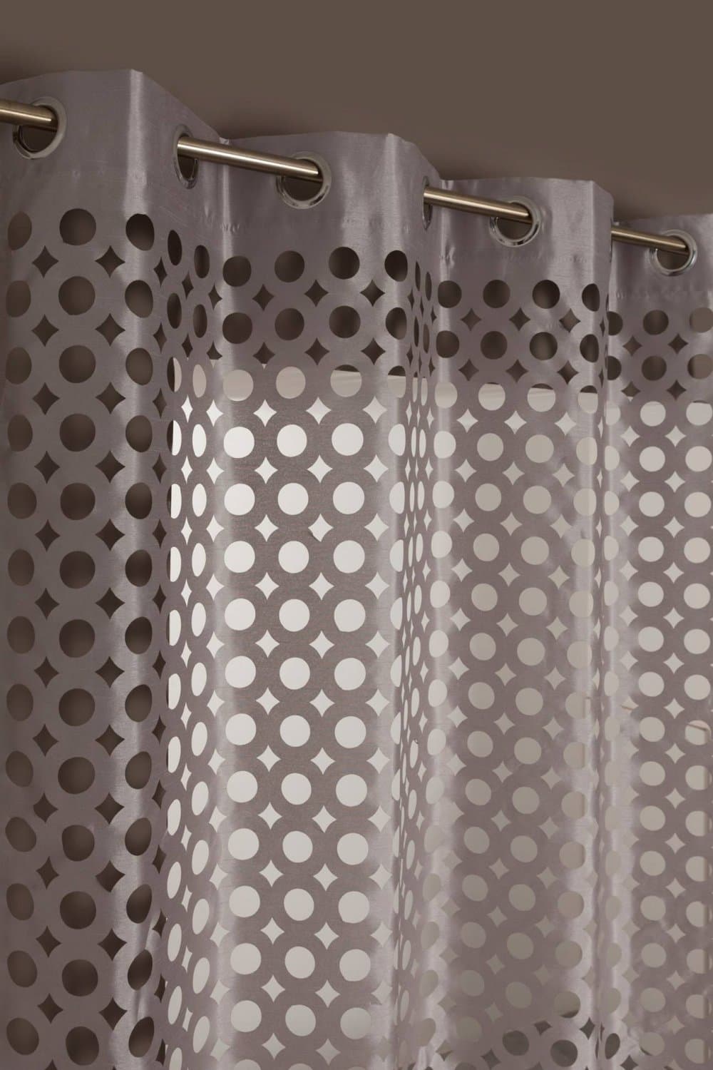 Single Lined Curtain Panel Pair Round Pattern and Stars Laser-cut 55.1" x 110.2" Drop Light Grey