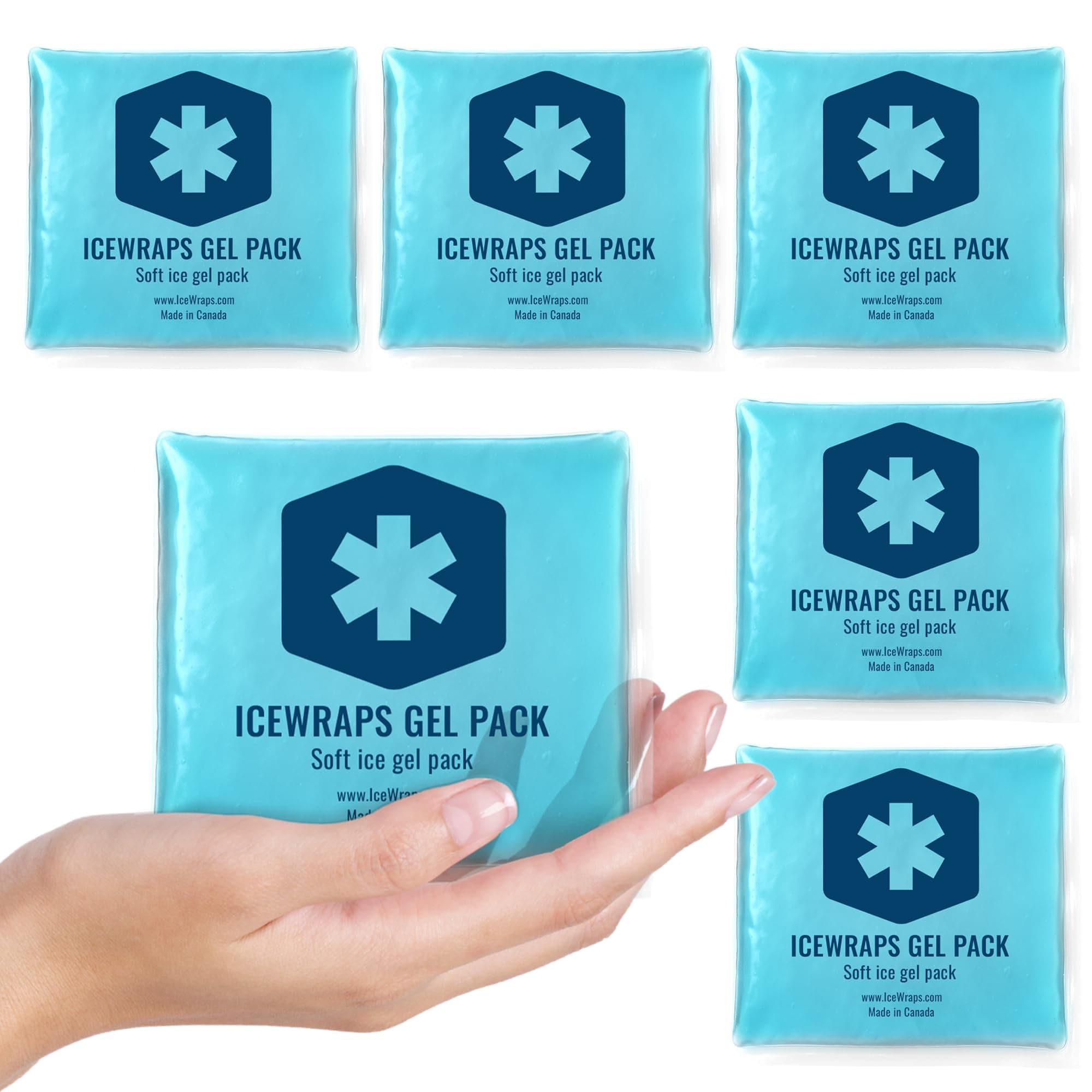 ICEWRAPS Mini Reusable Ice Packs, 3" x 3" Gel Packs, Hot & Cold Therapy for Injuries, Kids’ Boo Boos, Face, Wisdom Teeth, Mosquito Bite, Headaches & Fever, 6 Pack, Blue – FSA-HSA Eligible