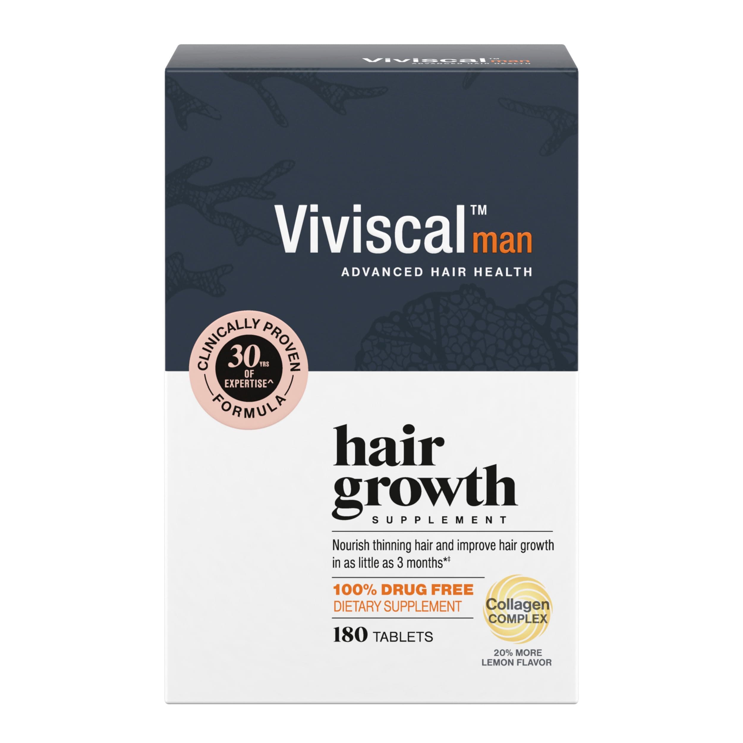 Men's Hair Growth Supplements for Thicker Fuller Hair, Clinically Proven Collagen Complex, 180 Tablets 3 Month Supply