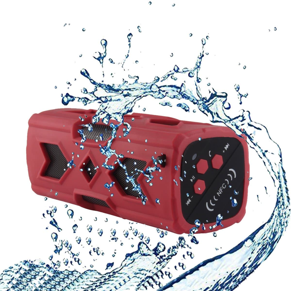 Ouonline Waterproof Sport Speaker Portable Wireless Speaker Bluetooth Speakers 4.0 With NFC Power Bank Built-in Mic 3600mah Rechargeable Battery 12 Playing Hours Water-proof IPX4 (Red)